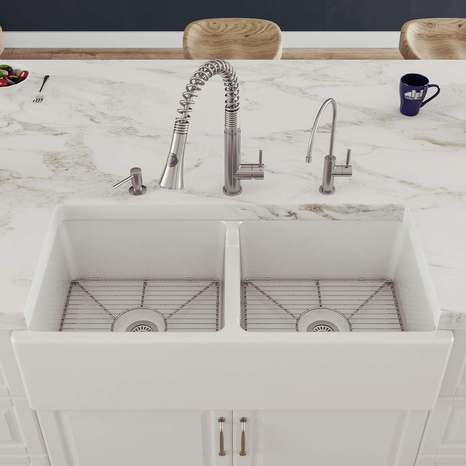 39.5'' L Farmhouse / Apron Double Bowl Fireclay Kitchen Sink