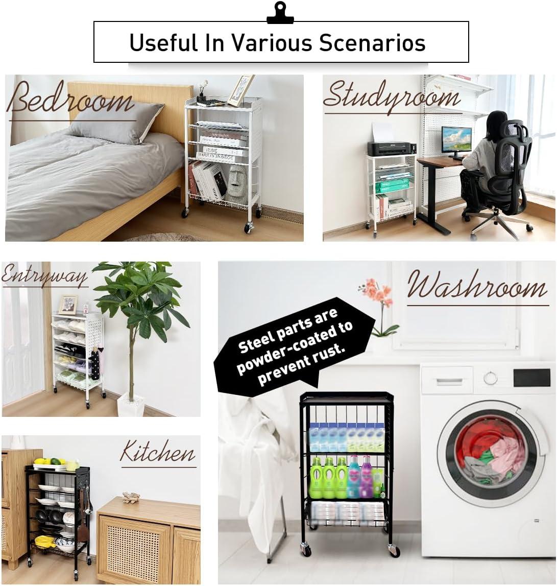 Lumizone Foldable Book Cart 6-Tier Large Capacity Bookshelf Single Sided V-Shaped Sloped Shelves With brake Wheels With PegBoard Slim Rolling Utility Cart Storage Rack, Home Shelves and Office(Black)