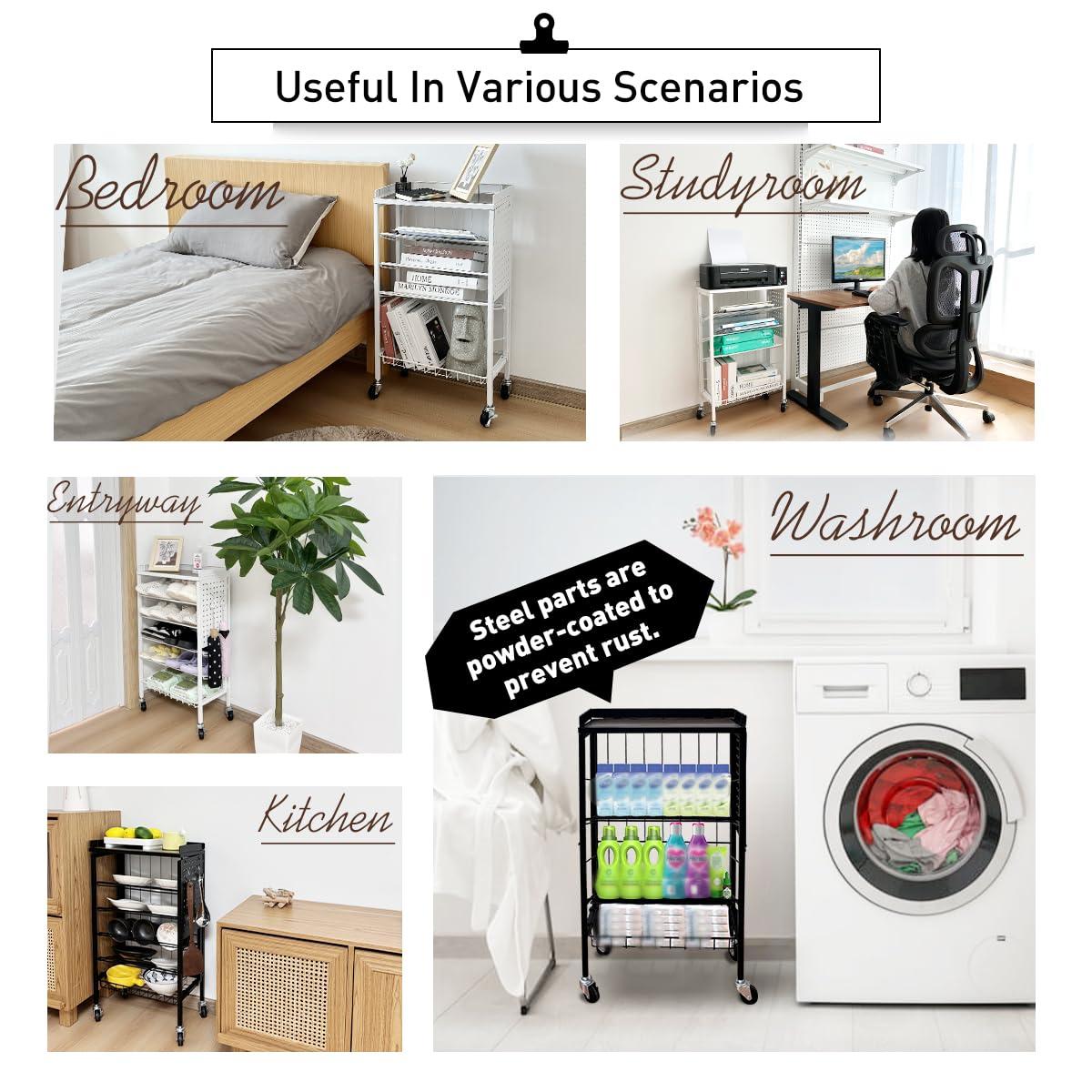 Lumizone Foldable Book Cart 6-Tier Large Capacity Bookshelf Single Sided V-Shaped Sloped Shelves With brake Wheels With PegBoard Slim Rolling Utility Cart Storage Rack, Home Shelves and Office(Black)