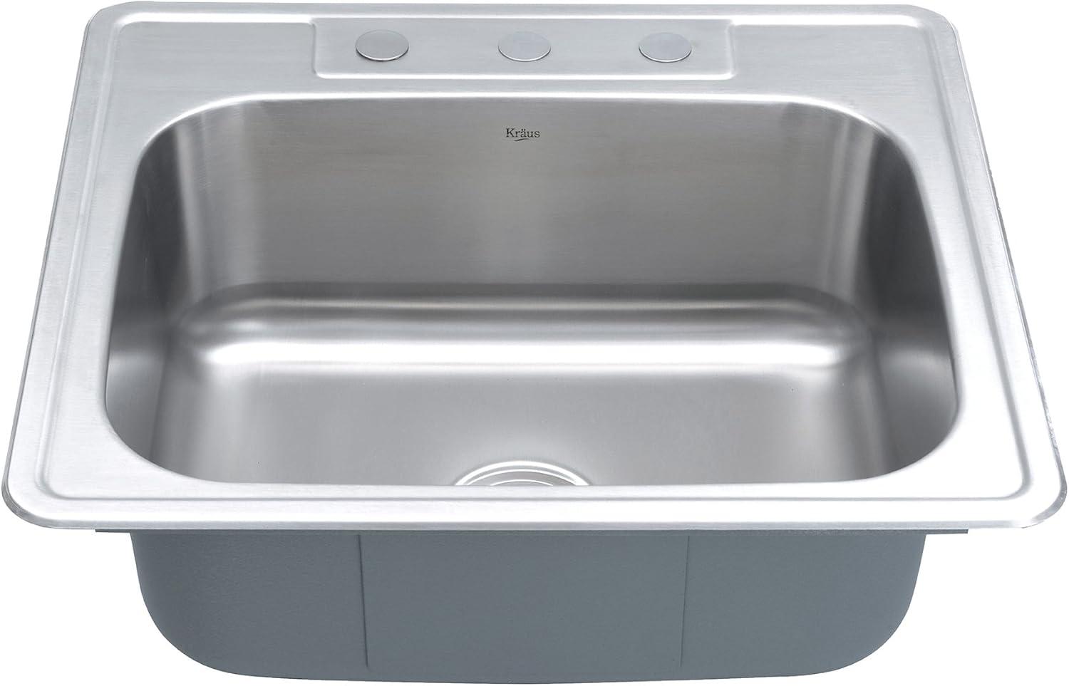 KRAUS 25 inch L Topmount Single Bowl 18 Gauge Stainless Steel Kitchen Sink with NoiseDefend Soundproofing