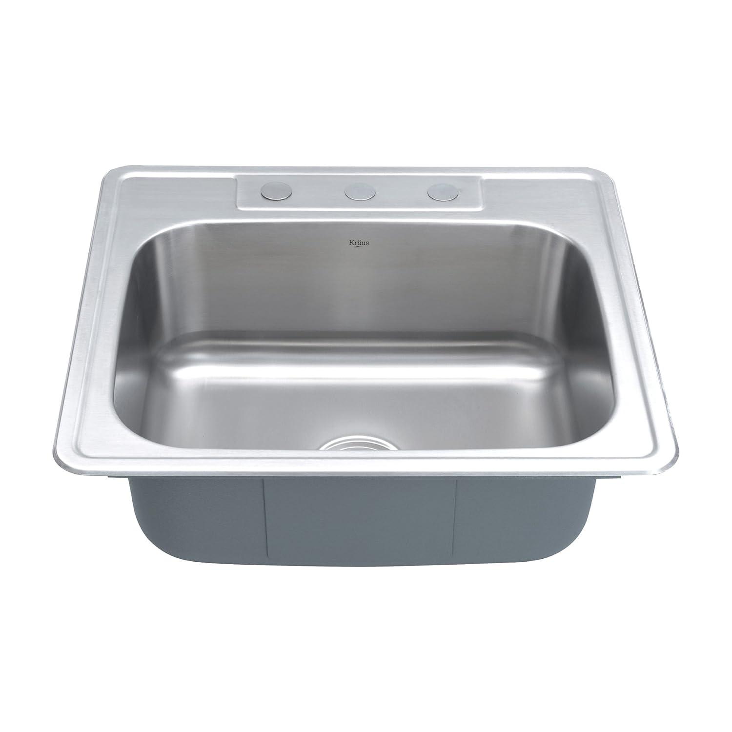 KRAUS 25 inch L Topmount Single Bowl 18 Gauge Stainless Steel Kitchen Sink with NoiseDefend Soundproofing