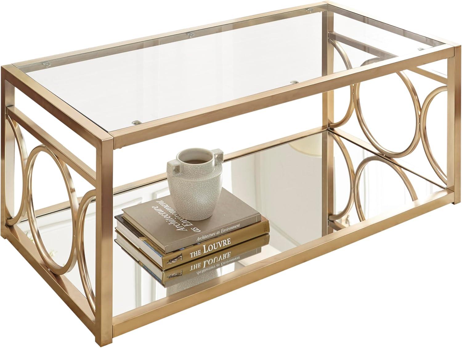 Gleaming Gold Chrome and Glass Rectangular Cocktail Table