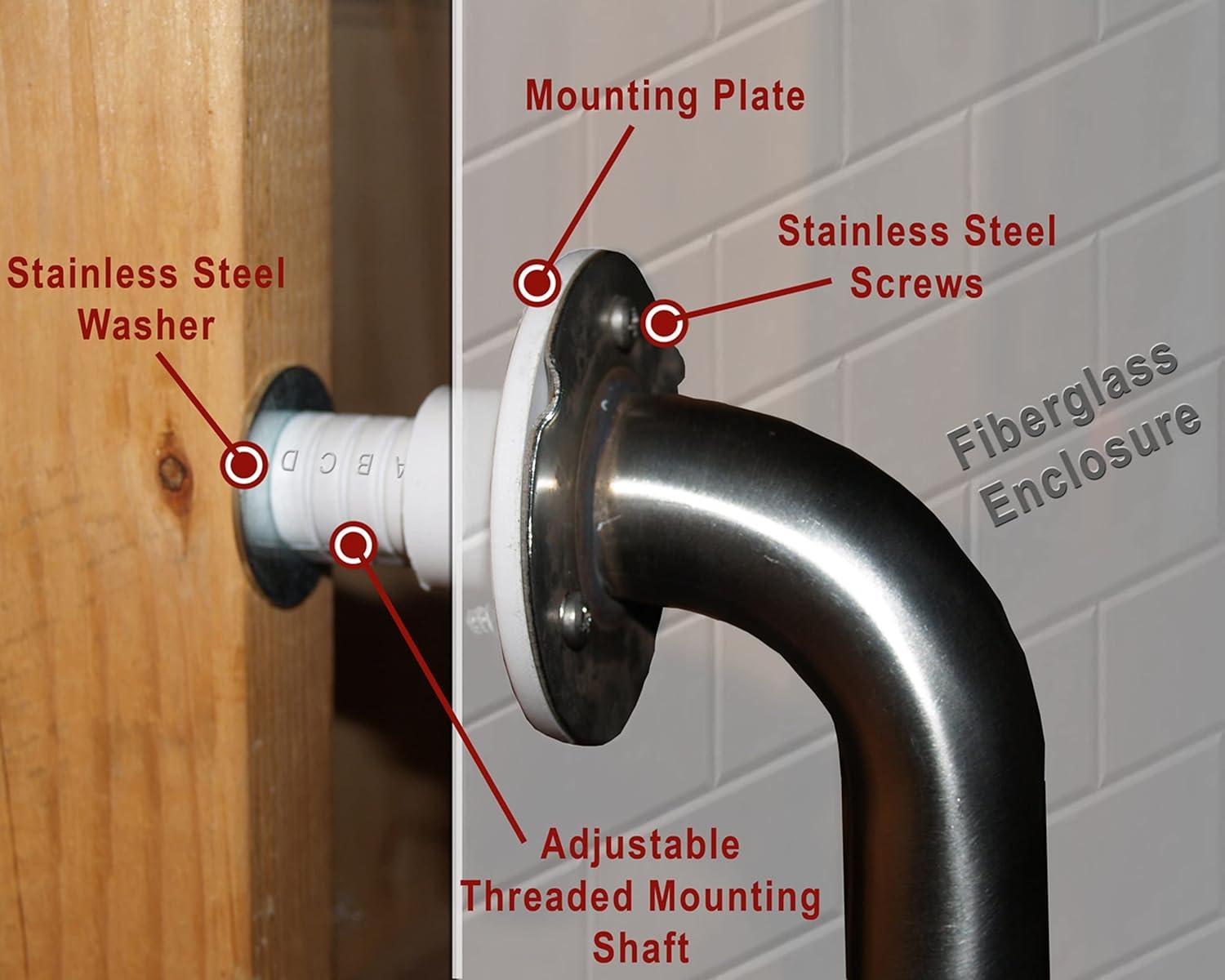 Solid Mount Grab Bar Kit - Patented Mounting Kit for Fiberglass Wall in Bathtubs & Showers/ANSI & ADA Standards/1 Kit Mounts 1 Grab Bar