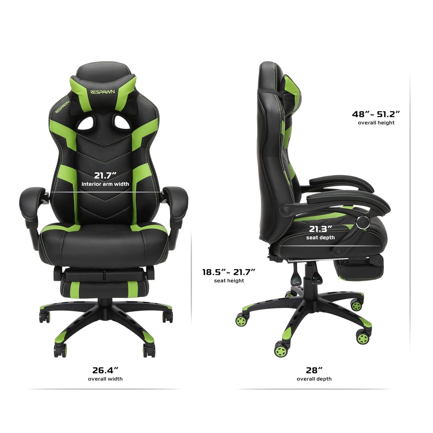 Respawn RESPAWN 110 Pro Gaming Chair - Gaming Chair with Footrest, Reclining Gaming Chair, Video Gaming Computer Desk Chair, Adjustable Desk Chair, Gaming Chairs For Adults With Headrest Pillow