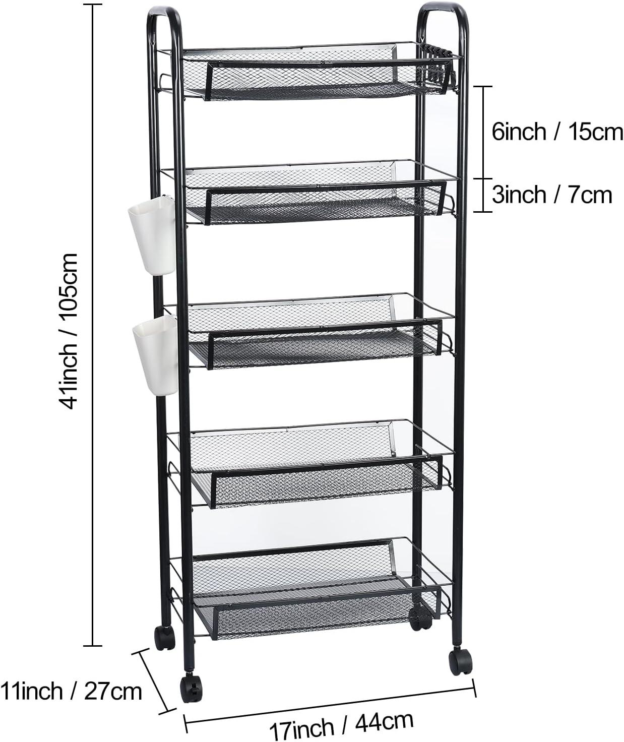 TidBay Fruit Vegetable Storage Basket, 5 Tier Stackable Metal Mesh Storage Basket with 360 Degree Wheels, Fruit Vegetable Produce Basket Storage Organizer for Kitchen, Pantry, Bathroom