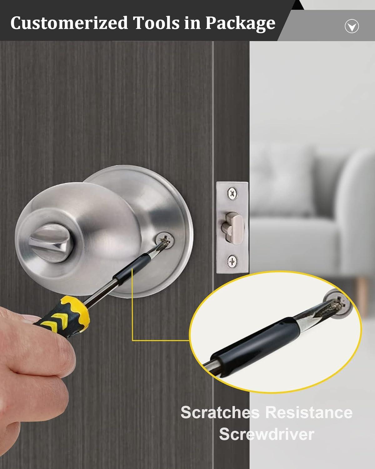 Lanwandeng Door Knobs with Lock, Satin Nickel, Hardware Handle, Keyed Entry for Bathroom or Bedroom