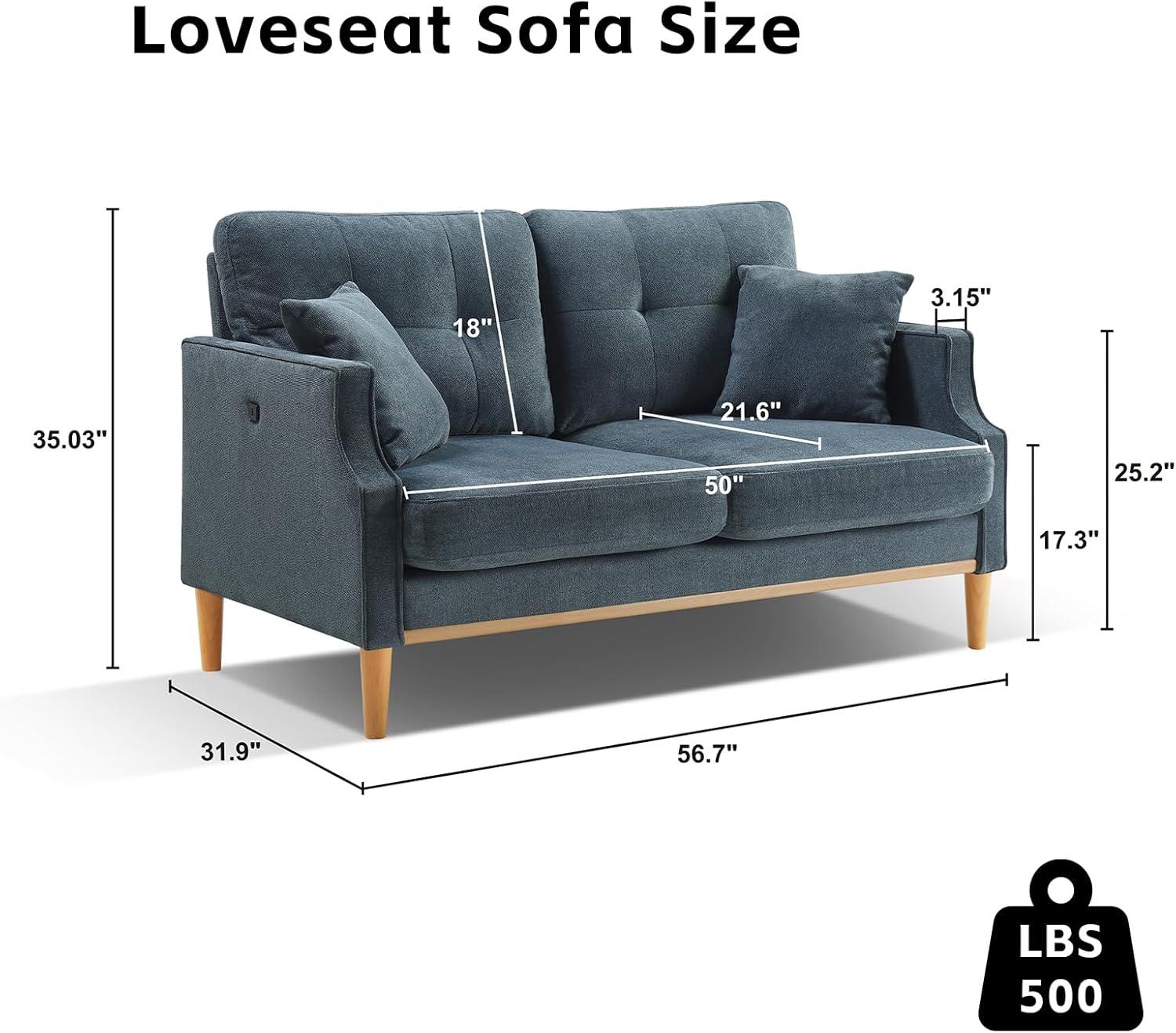 Dark Blue Fabric Upholstered Loveseat Sofa with USB Port