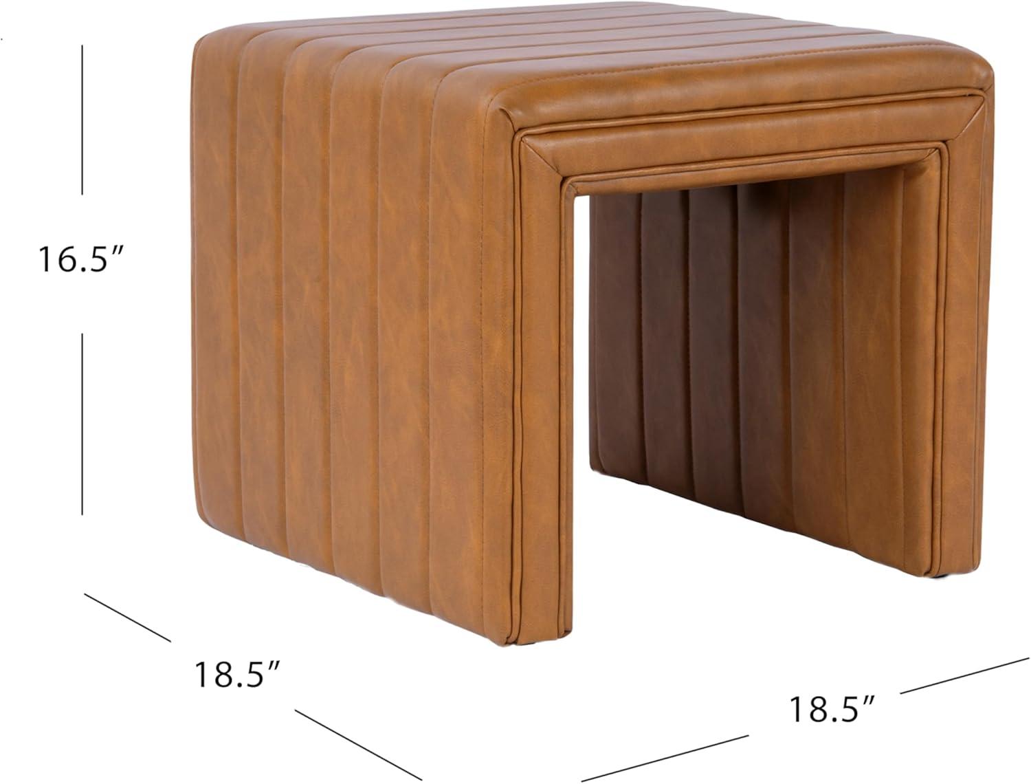 Modern Channel Ottoman Caramel Faux Leather - HomePop: Upholstered Rectangle, No Assembly Required