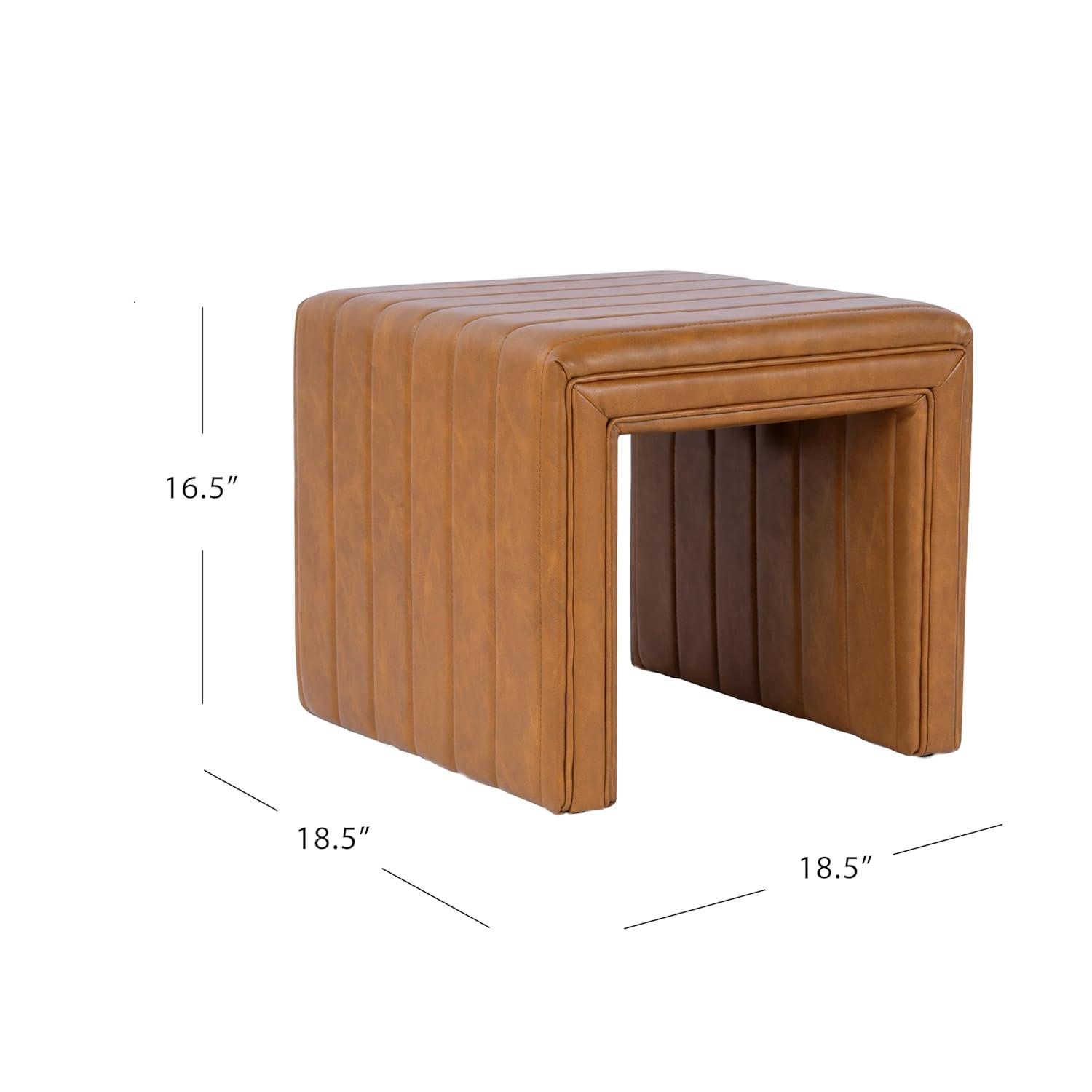Modern Channel Ottoman Caramel Faux Leather - HomePop: Upholstered Rectangle, No Assembly Required