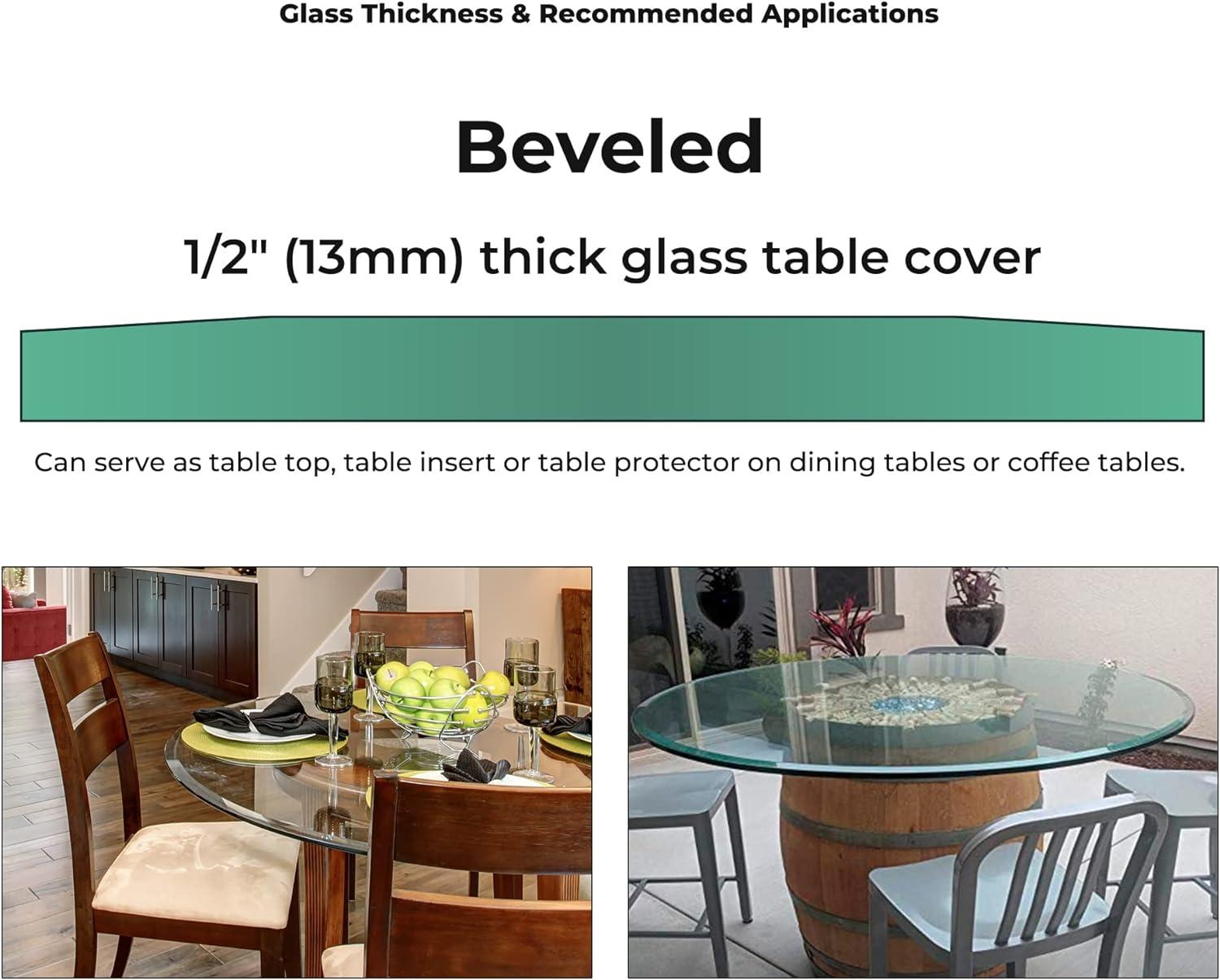 Elegant 42" Round Clear Glass Table Top with Beveled Edge