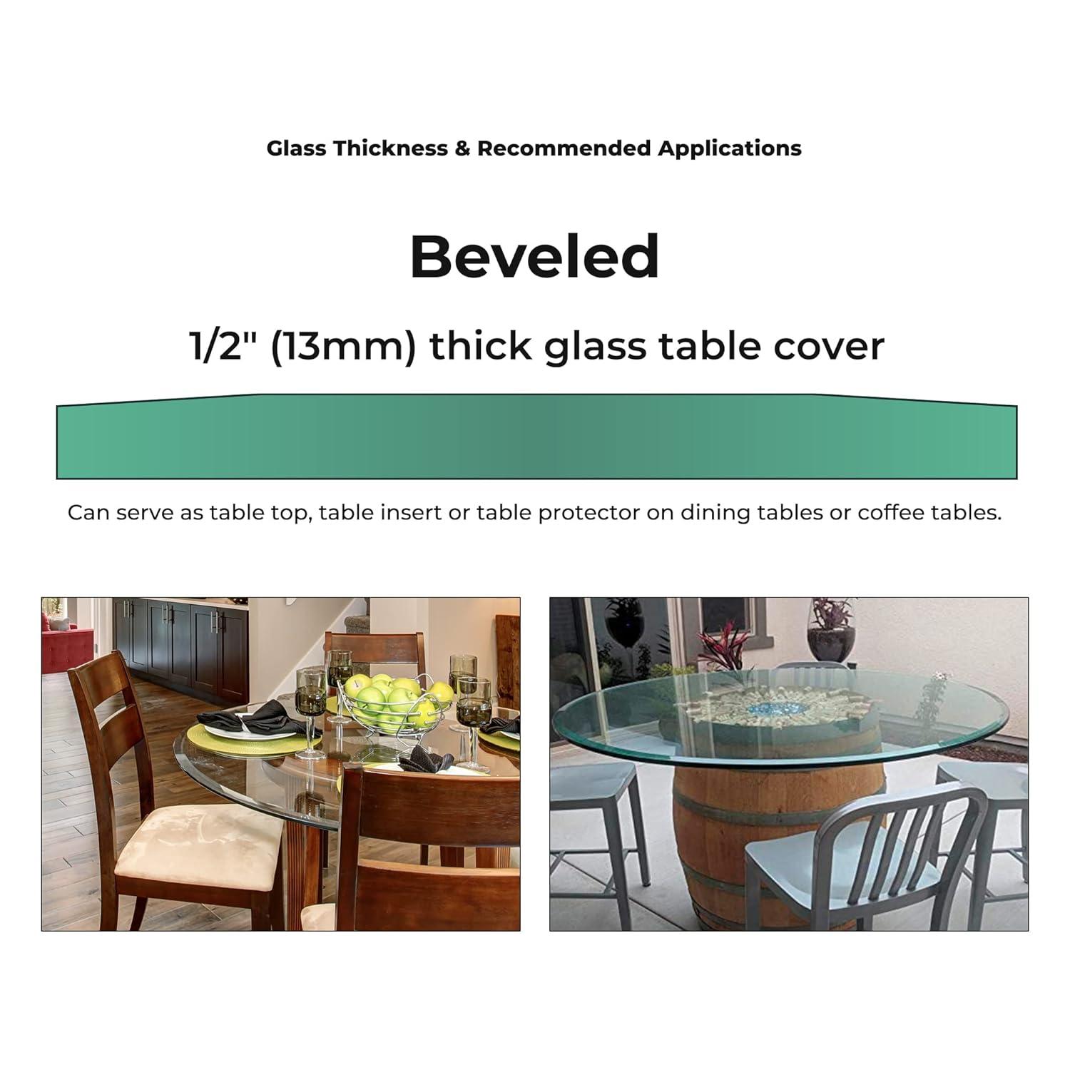 Dulles Glass 20" Round Table Top 3/8" Thick, Pencil Polished Tempered Glass for Indoor Dining or Outdoor Patio, 11 Pounds