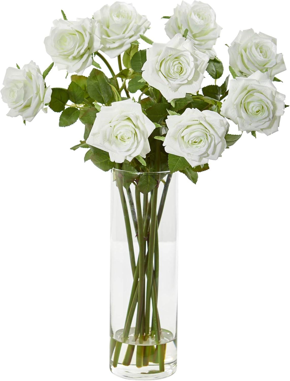 Nearly Natural Rose Artificial Arrangement in Cylinder Vase