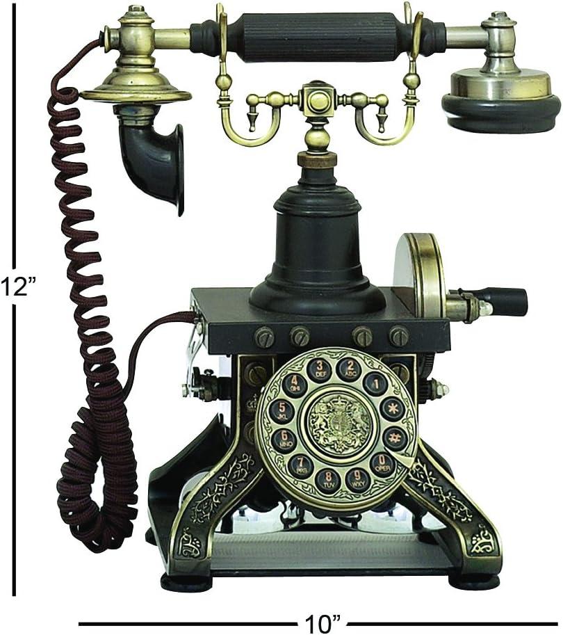 DecMode Vintage Telephone Accent Décor with Tarnish Black and Brass Finish, 10"W x 12"H