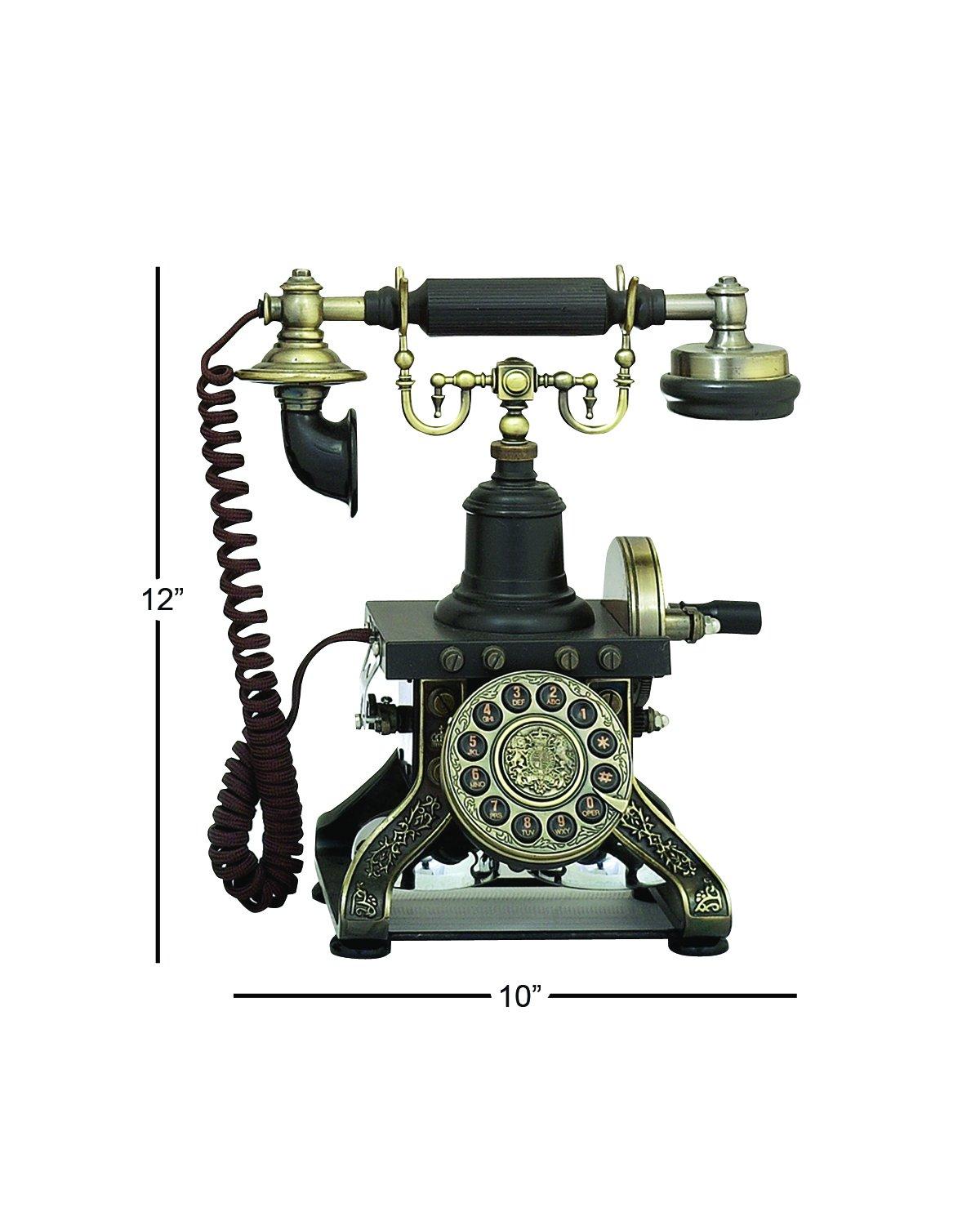 DecMode Vintage Telephone Accent Décor with Tarnish Black and Brass Finish, 10"W x 12"H