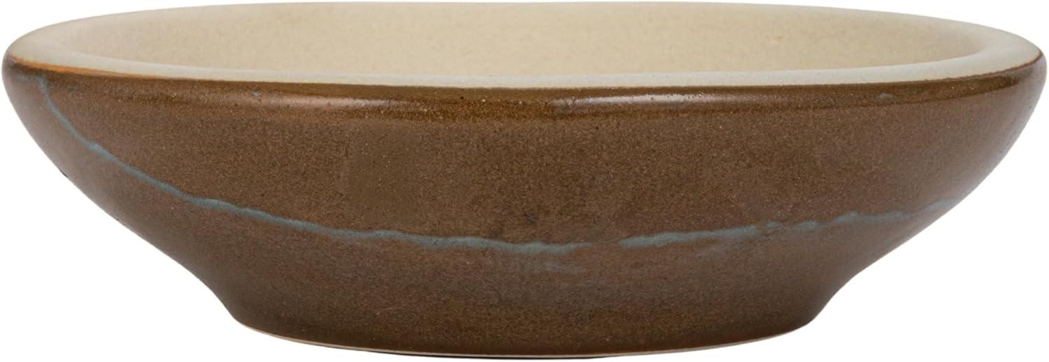 Small Brown and Cream Ceramic Mortar and Pestle