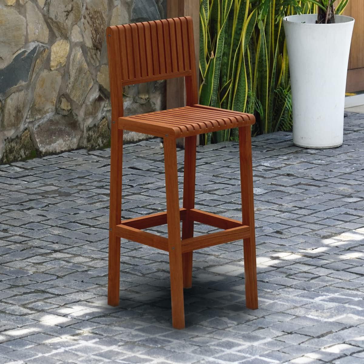 Amazonia Milano 1-Piece Patio Barstool | Eucalyptus Wood | Ideal for Outdoors and Indoors