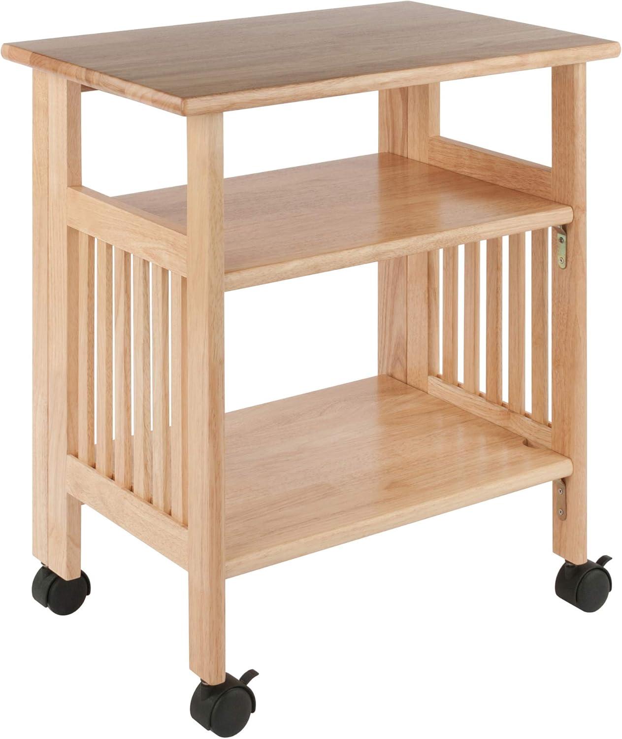 Natural Solid Wood Foldable Printer Cart with Shelves