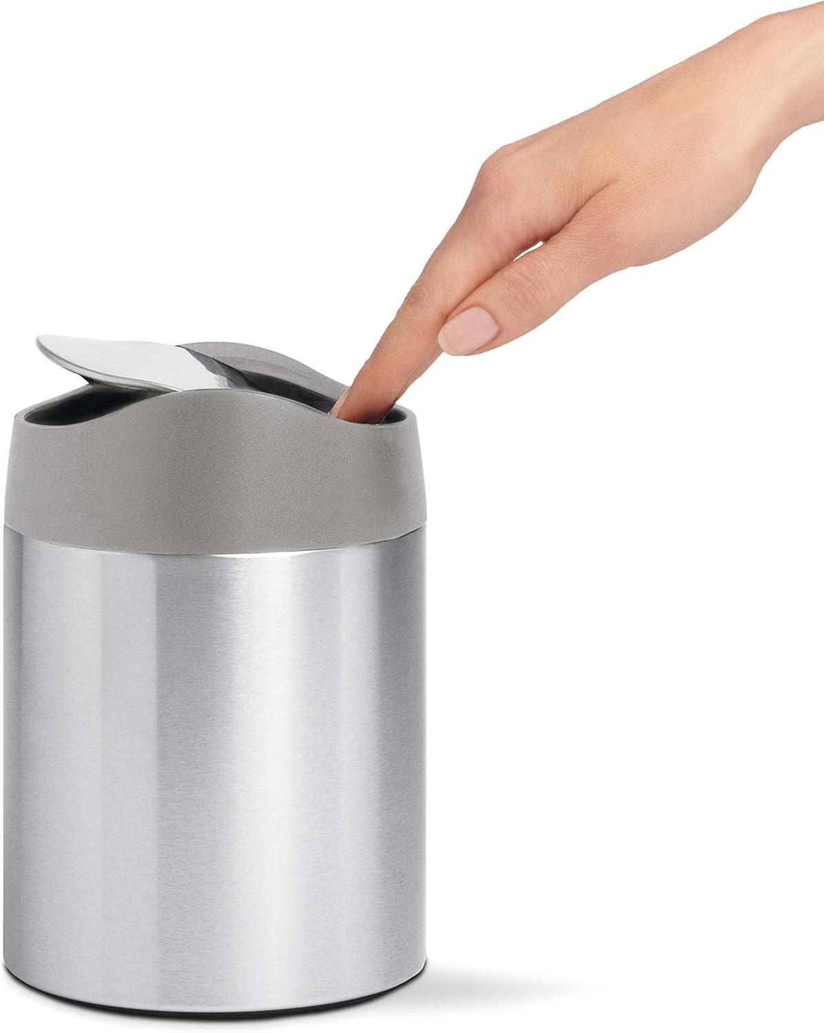 Brushed Stainless Steel Mini Countertop Trash Can with Swing Lid