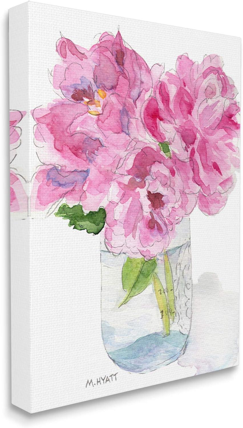 Pink Peonies in Canning Jar Canvas Wall Art