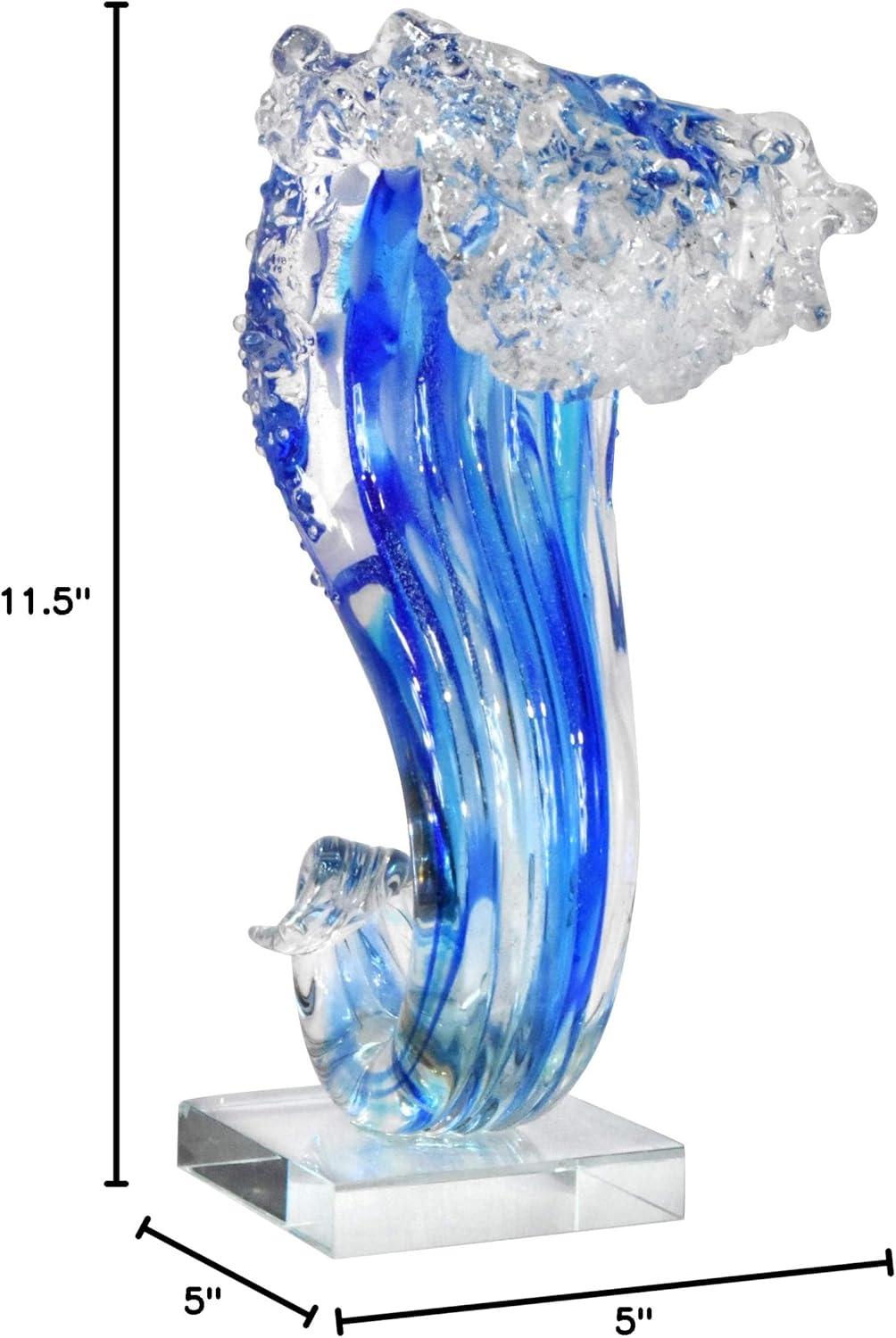 Pacific Wave Blue and Clear Glass Sculpture