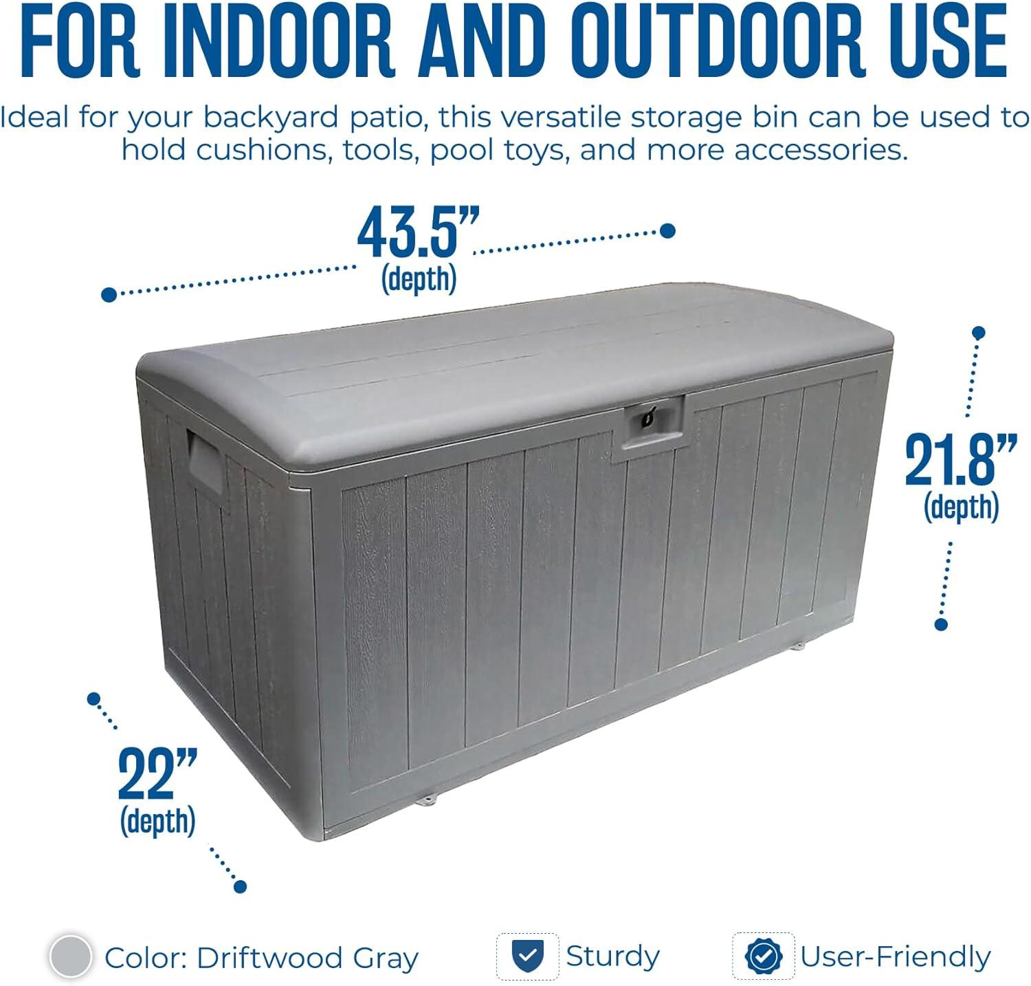 Driftwood Gray 73 Gallon Lockable Resin Deck Box