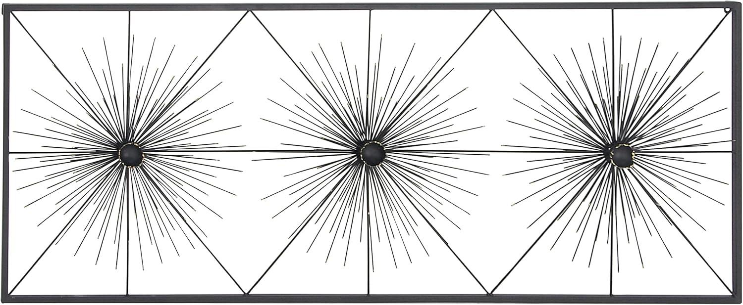 Black Metal Starburst Wall Sculpture with Frame, 59" x 24"