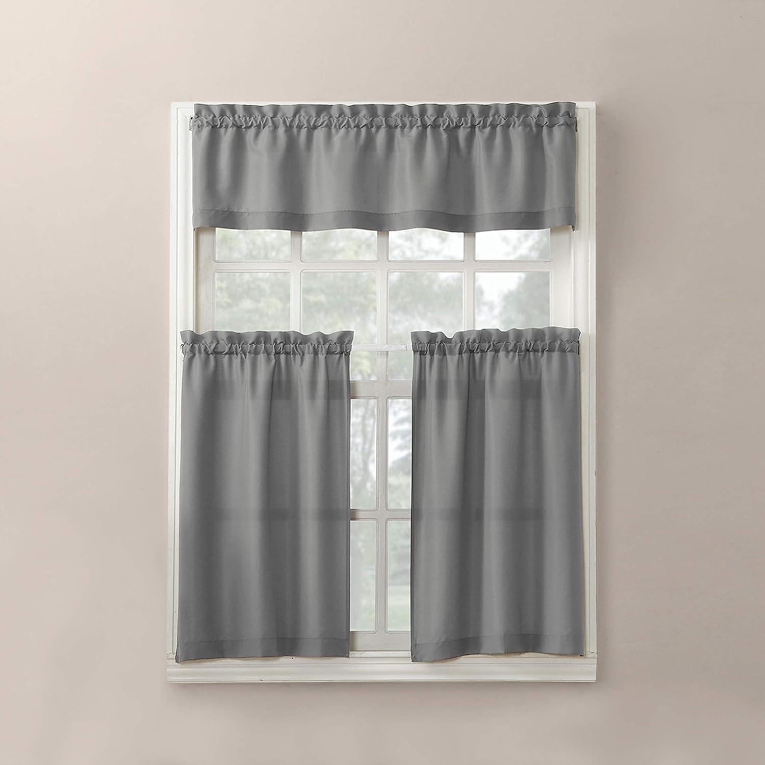 Martine Microfiber Semi Sheer Rod Pocket Kitchen Curtain Valance and Tiers Set - No. 918