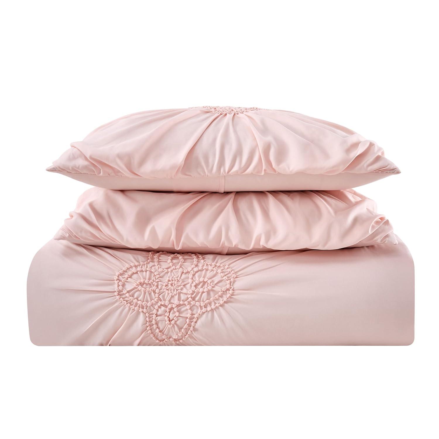 Christian Siriano NY Greorgia Rouched Duvet Set, Full/Queen, Blush Pink 3 Piece