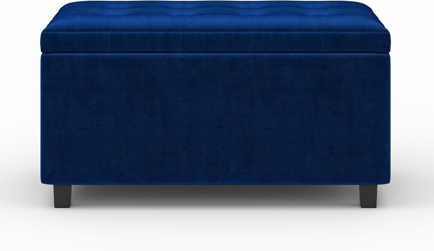 Blue Velvet Tufted Storage Ottoman with Solid Wood Frame