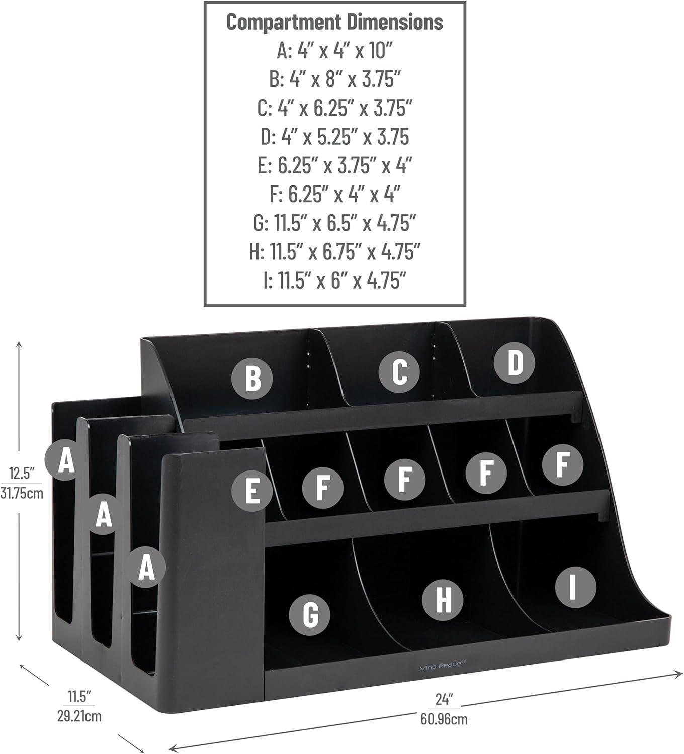 Mind Reader 14 Compartment Cup and Condiment Organizer Black: Coffee Station Caddy & Accessories Holder