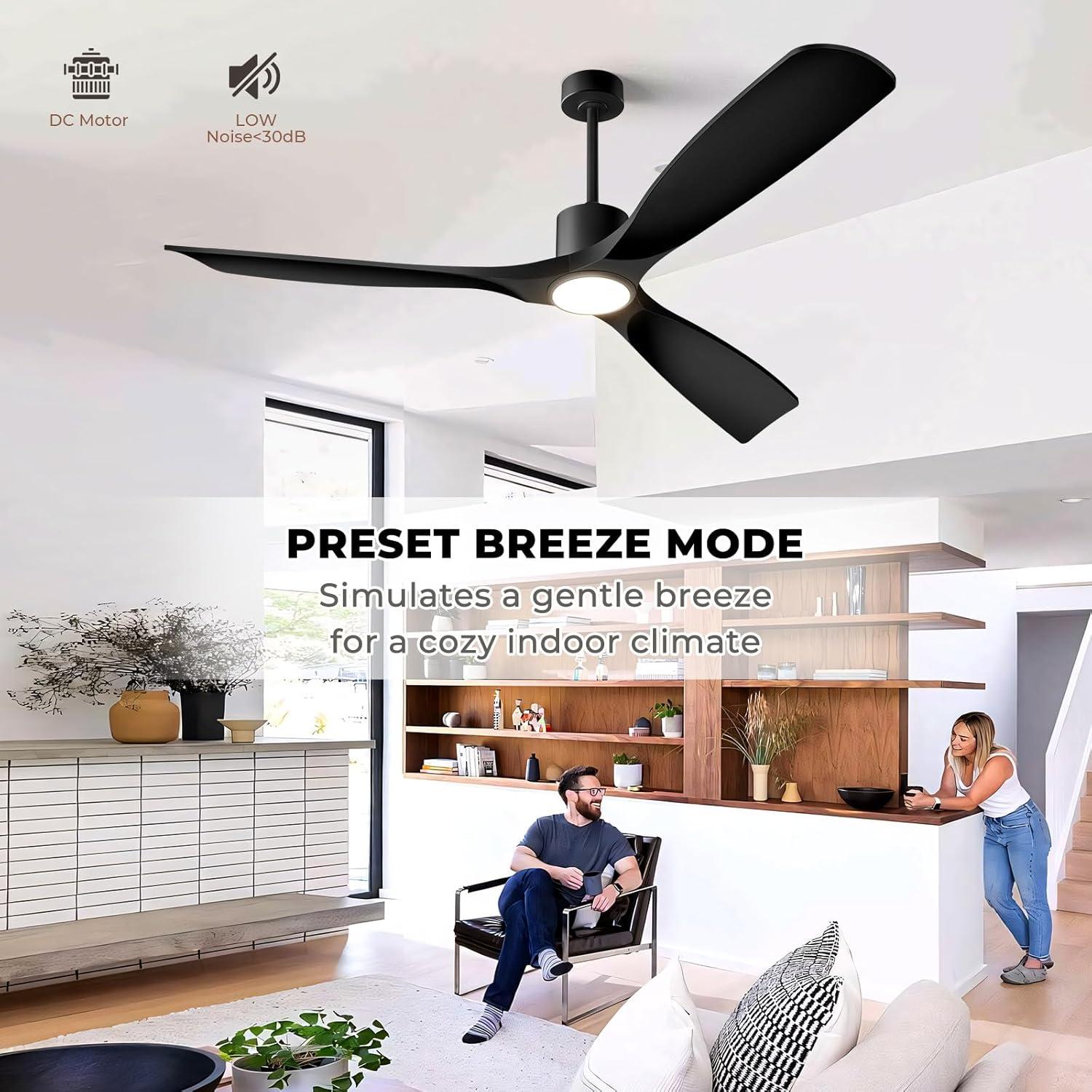 ONE Smart Modern All Season 52" Ceiling Fan with LED Light, Remote, Reversible and Compatible with Alexa/Google 6 Speeds and Light Kit included
