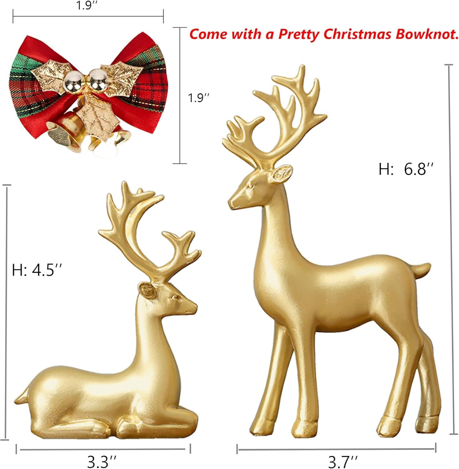 Kedshhgu 2 Pcs Small Reindeer Sculpture Resin Christmas Reindeer Elk Mini Xmas Deer Statue Animal Table Centerpiece for Home Living Room Office Decor