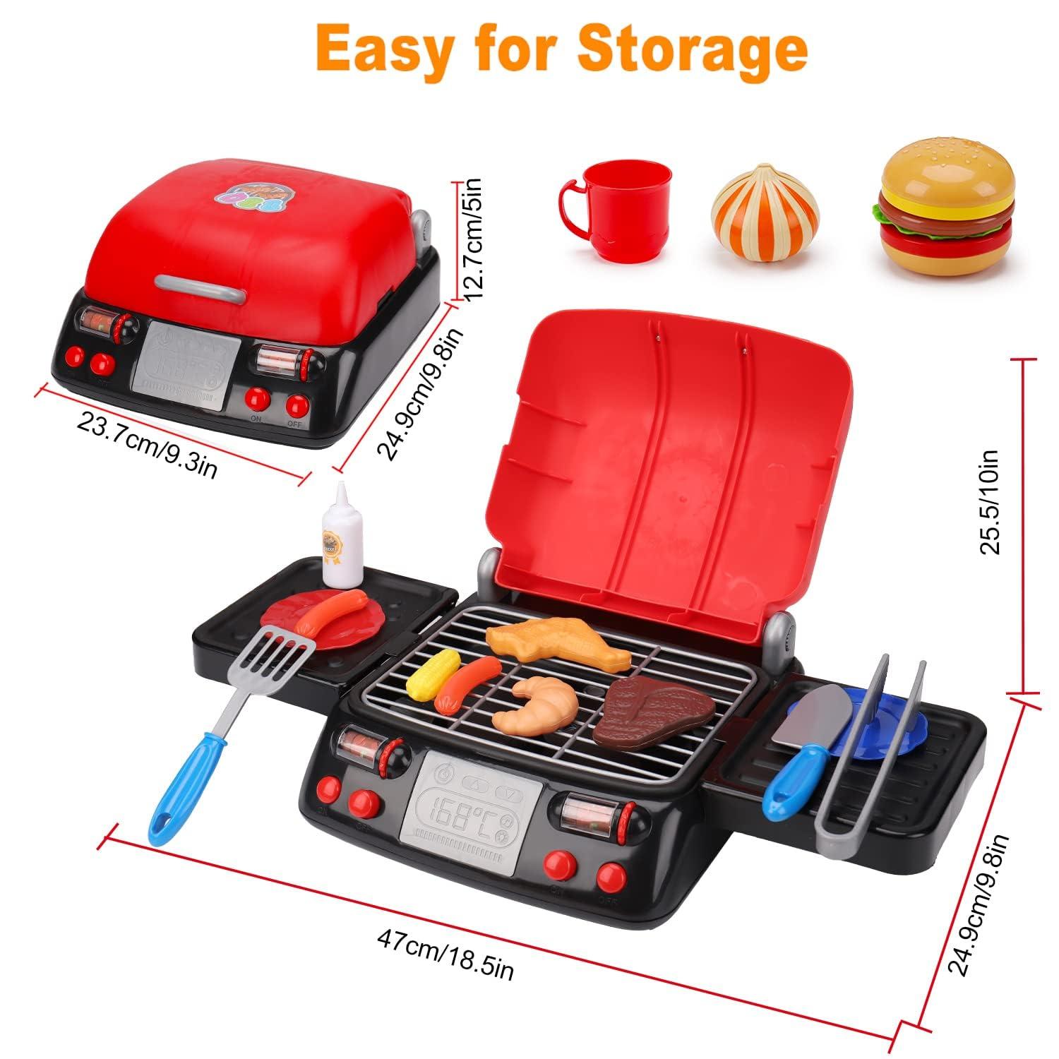 RUVINCE Kids BBQ Grill Playset - Kitchen Toy Grill Set with Smoke & Light