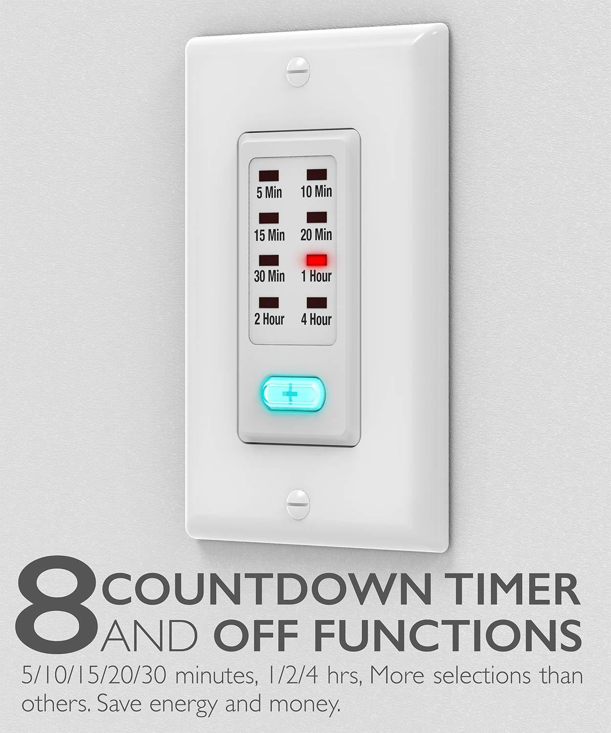 Fosmon [UL Listed] Multifunctional In-Wall 8-Preset Countdown Timer Switch for Fans and Lights - White