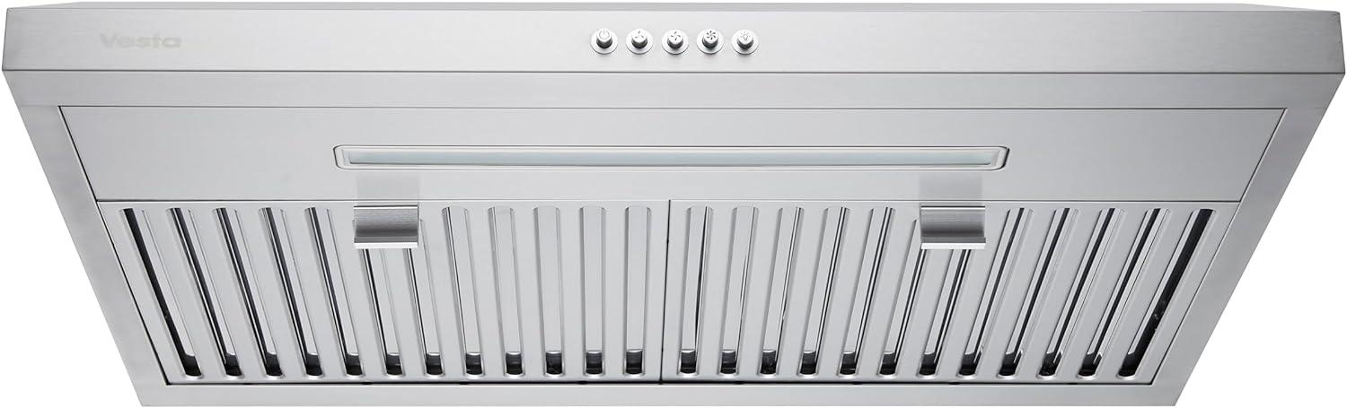 Vesta Charlotte 500cfm Under Cabinet Range Hood With 3 Levels Of Speed, Mechanical Buttons Control, Dishwasher Friendly Baffle Filters, Flexible Vent Connectors, Long LED Stripe
