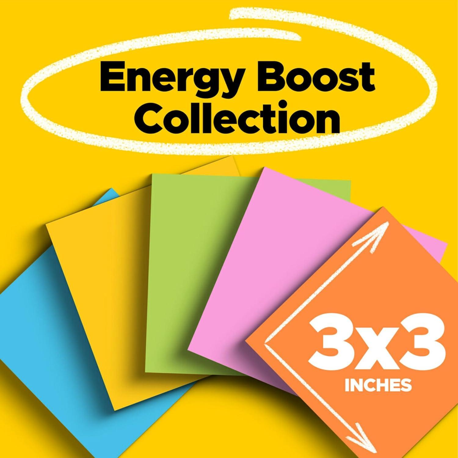 Post-it® Super Sticky Notes, 3 in x 3 in, Energy Boost Collection, 5 Pads/Pack