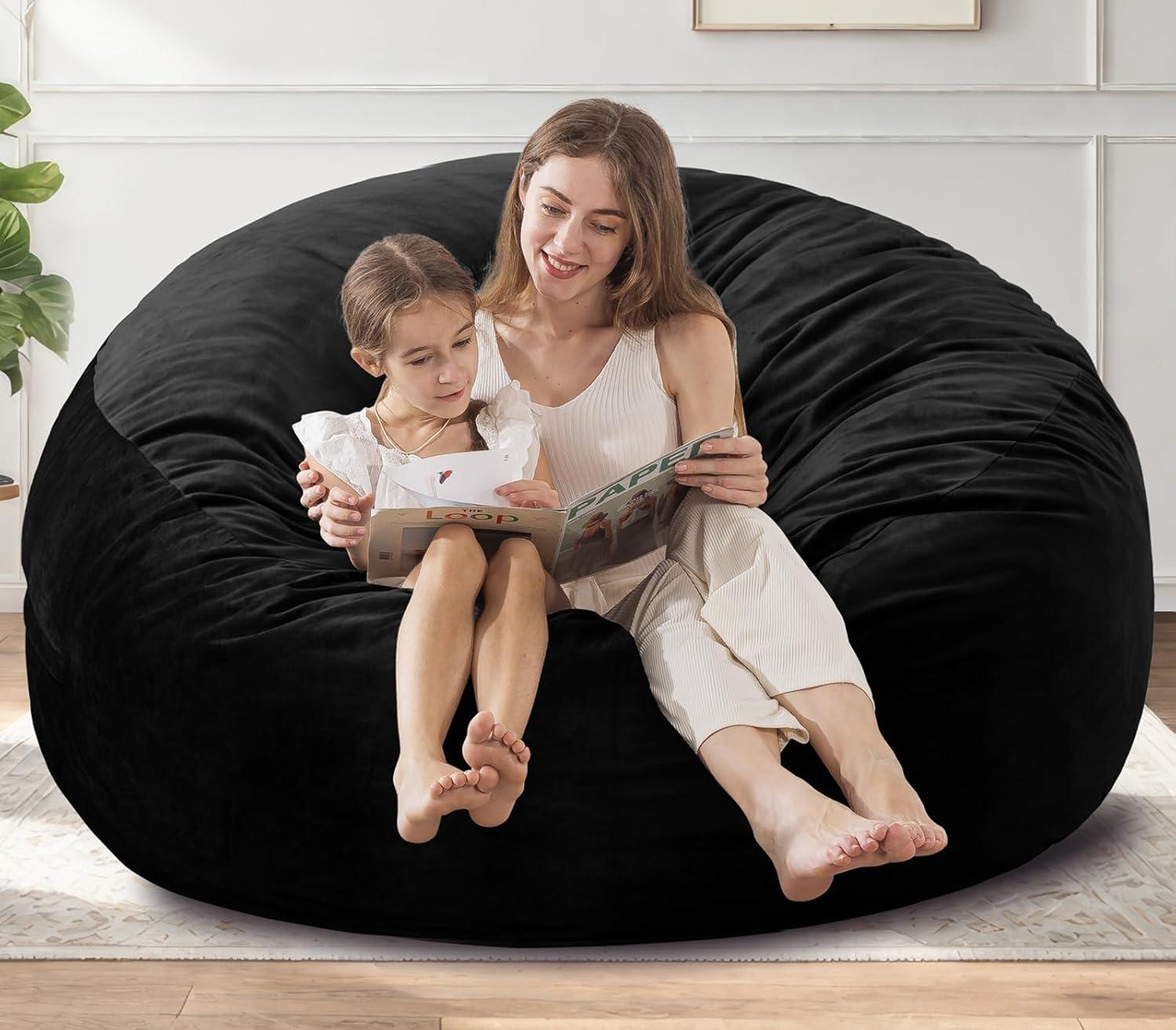 Large Bean Bag Chair for Adults/Kids with Filling, 4 ft Memory Foam Bean Bag Chairs with Filler Included, Ultra Soft Dutch Velvet Fabric, Bean Bag for Living Room - 4 Foot,Black