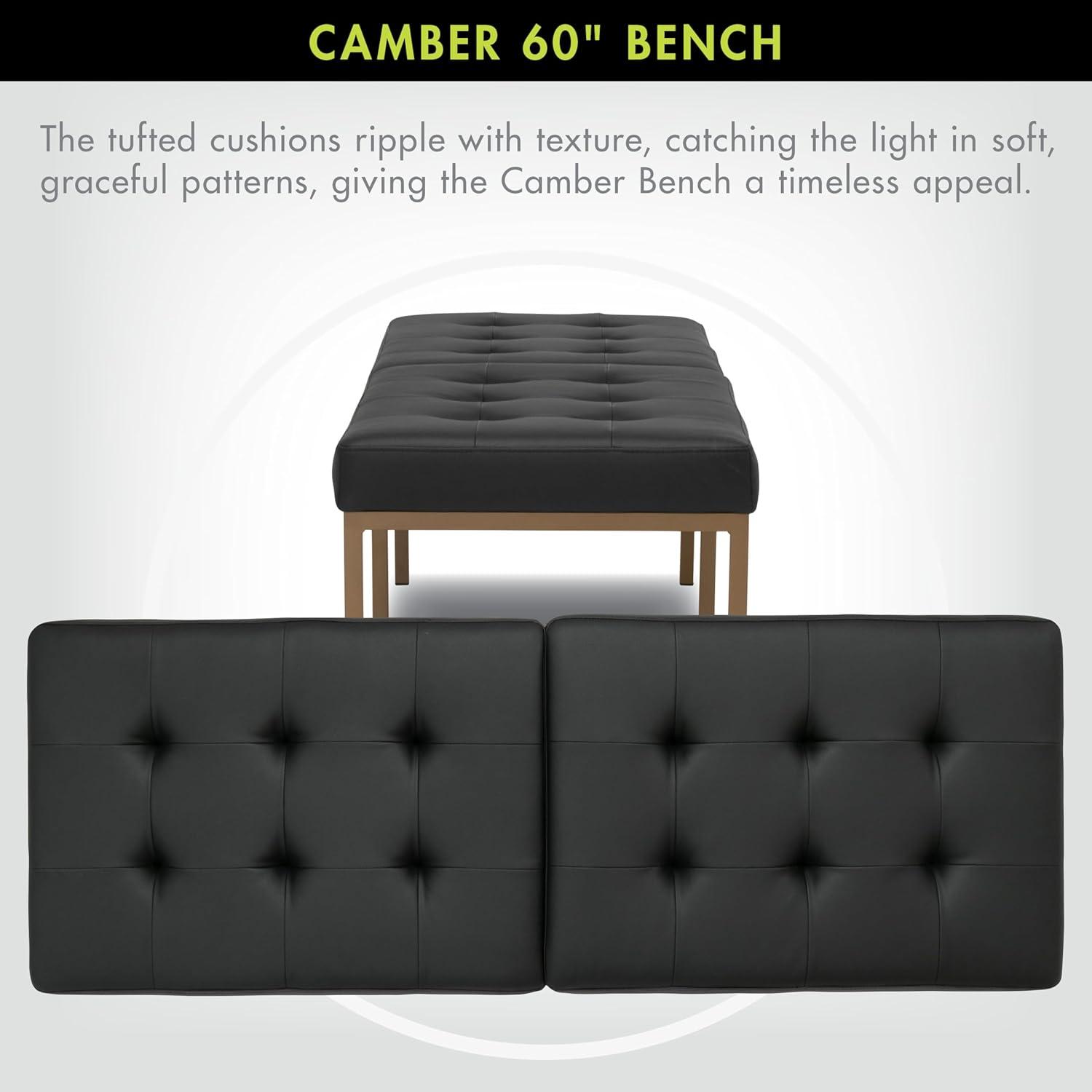 60" Wide Camber Modern Metal and Bonded Leather Bench Black/Bronze - Studio Designs Home: Elegant Tufted Seating