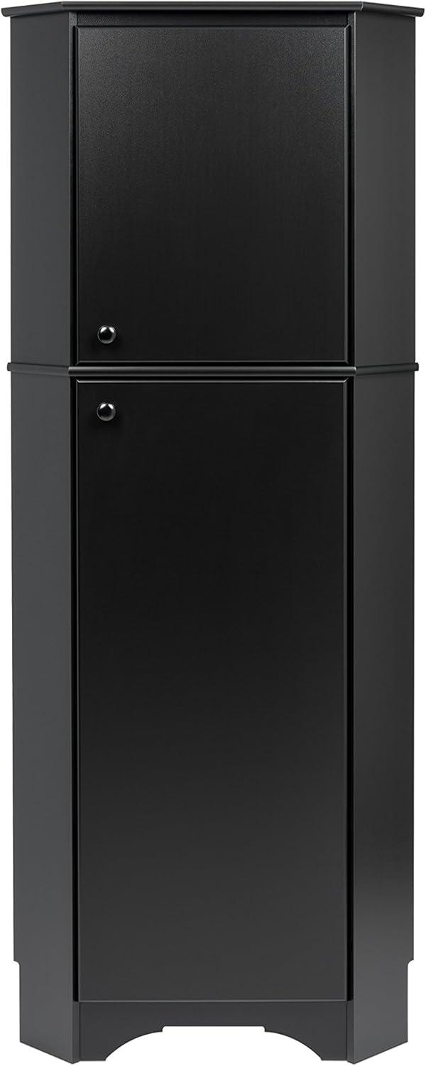 Black Composite Wood Tall Corner Storage Cabinet with Adjustable Shelving