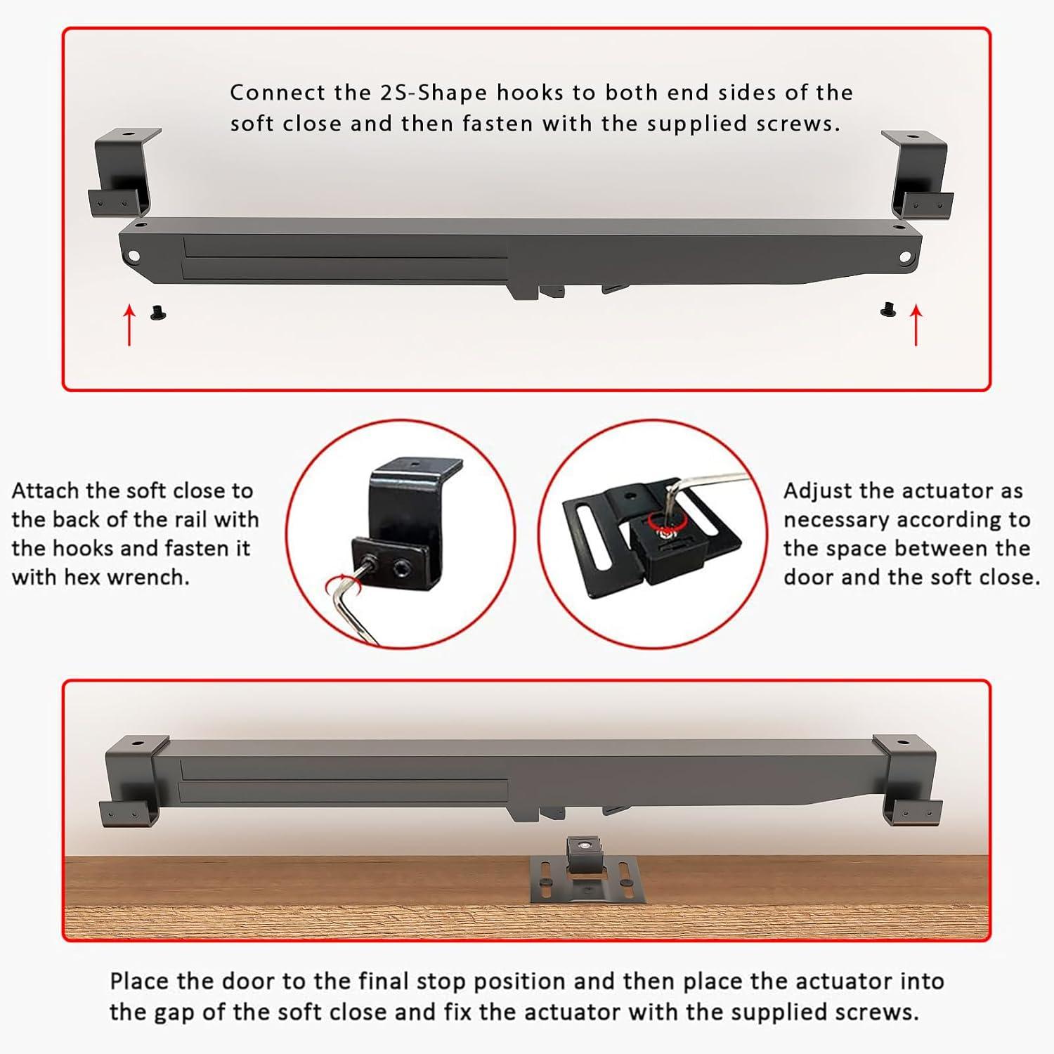 2PCS Soft Close barn Door Hardware kit Barn Door Soft Close Mechanism Spring Buffer Damper Hole-Free Version Fit for Door Weight 60-176 Pounds Adjustable Door Stoppers 2022NEWEST (Use for 20-40)