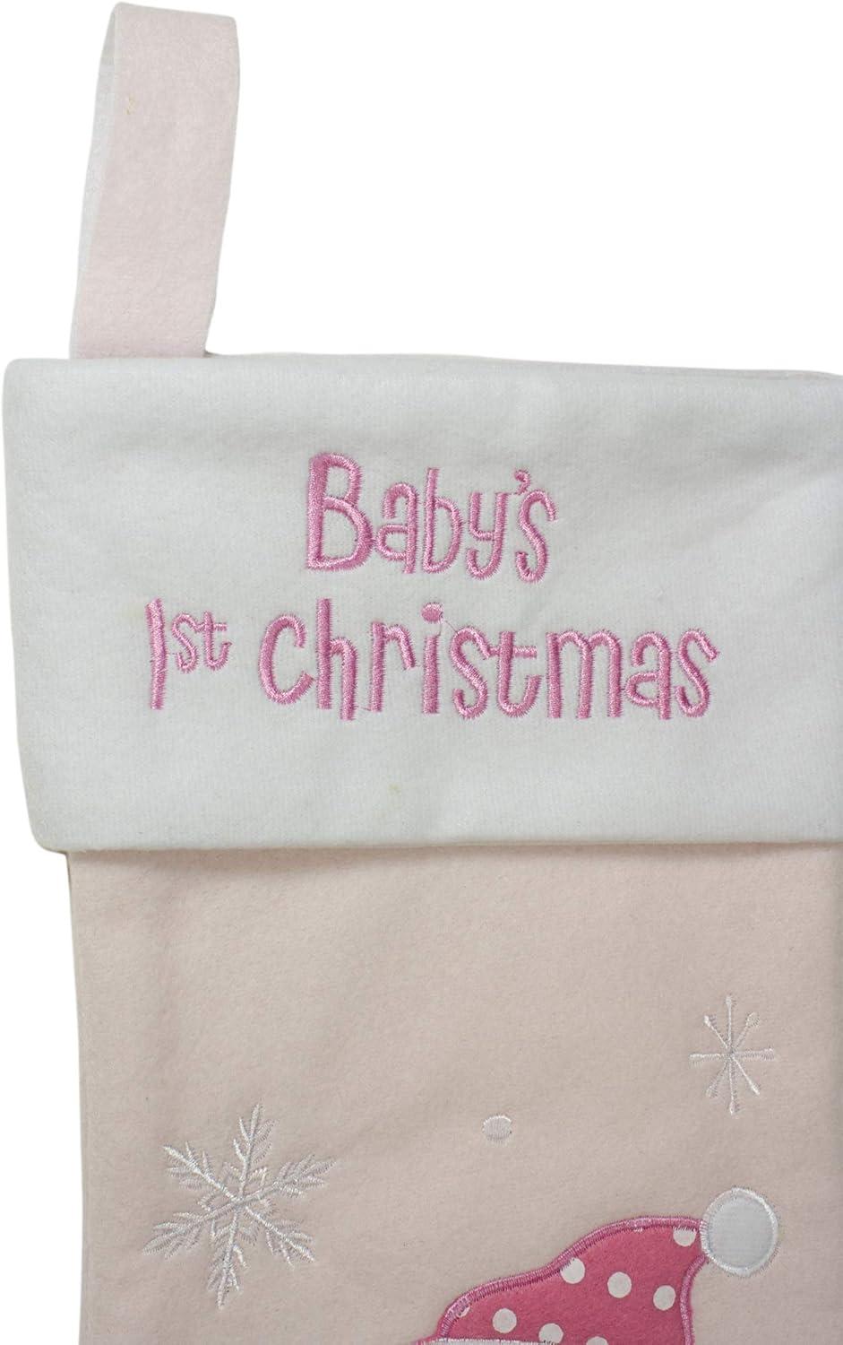 Northlight Baby's 1st Christmas Embroidered Teddy Bear Stocking - 19" - Pink and White