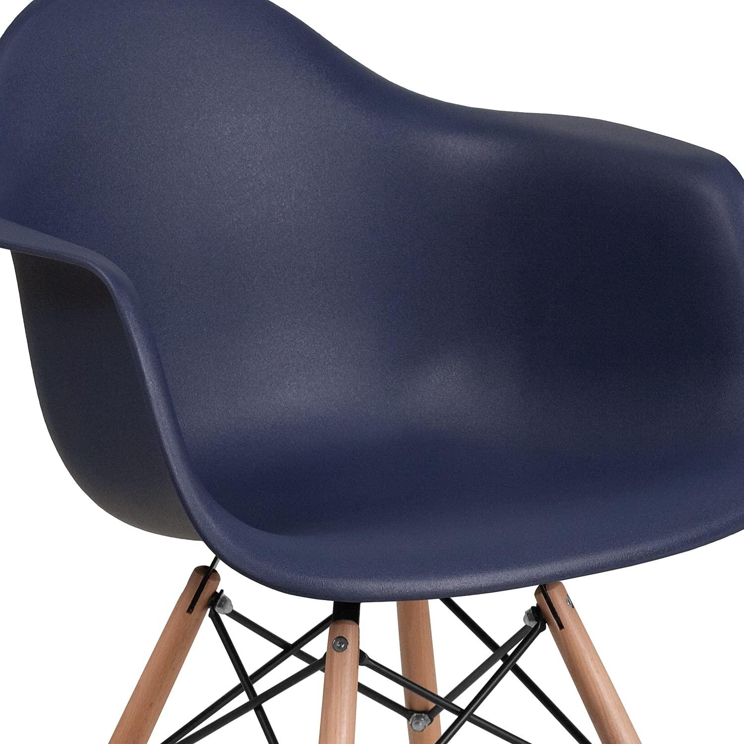 2 Pack Alonza Series Navy Plastic Chair with Wooden Legs