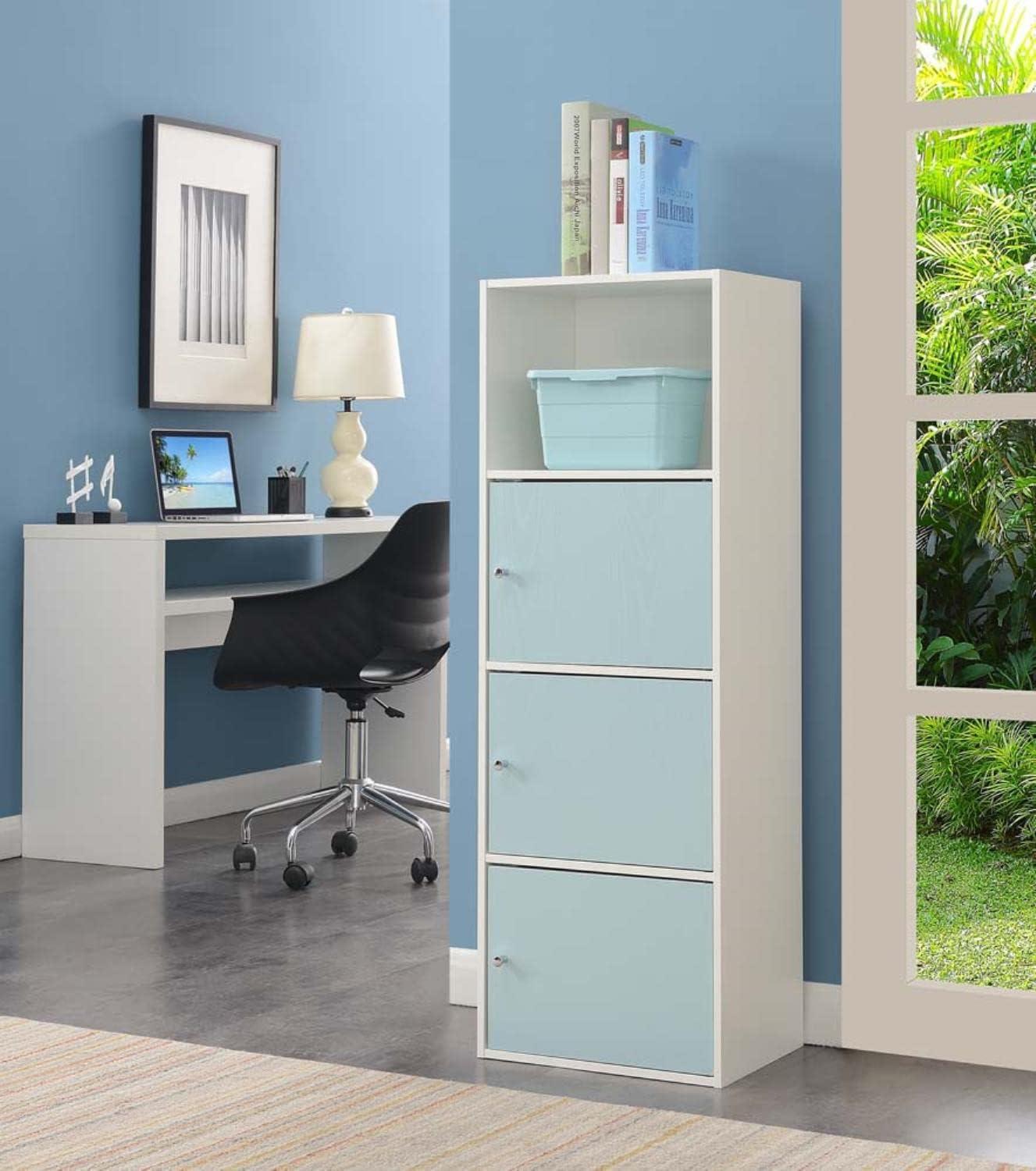 Convenience Concepts Xtra Storage 3 Door Cabinet with Shelf, White/Sea Foam Blue