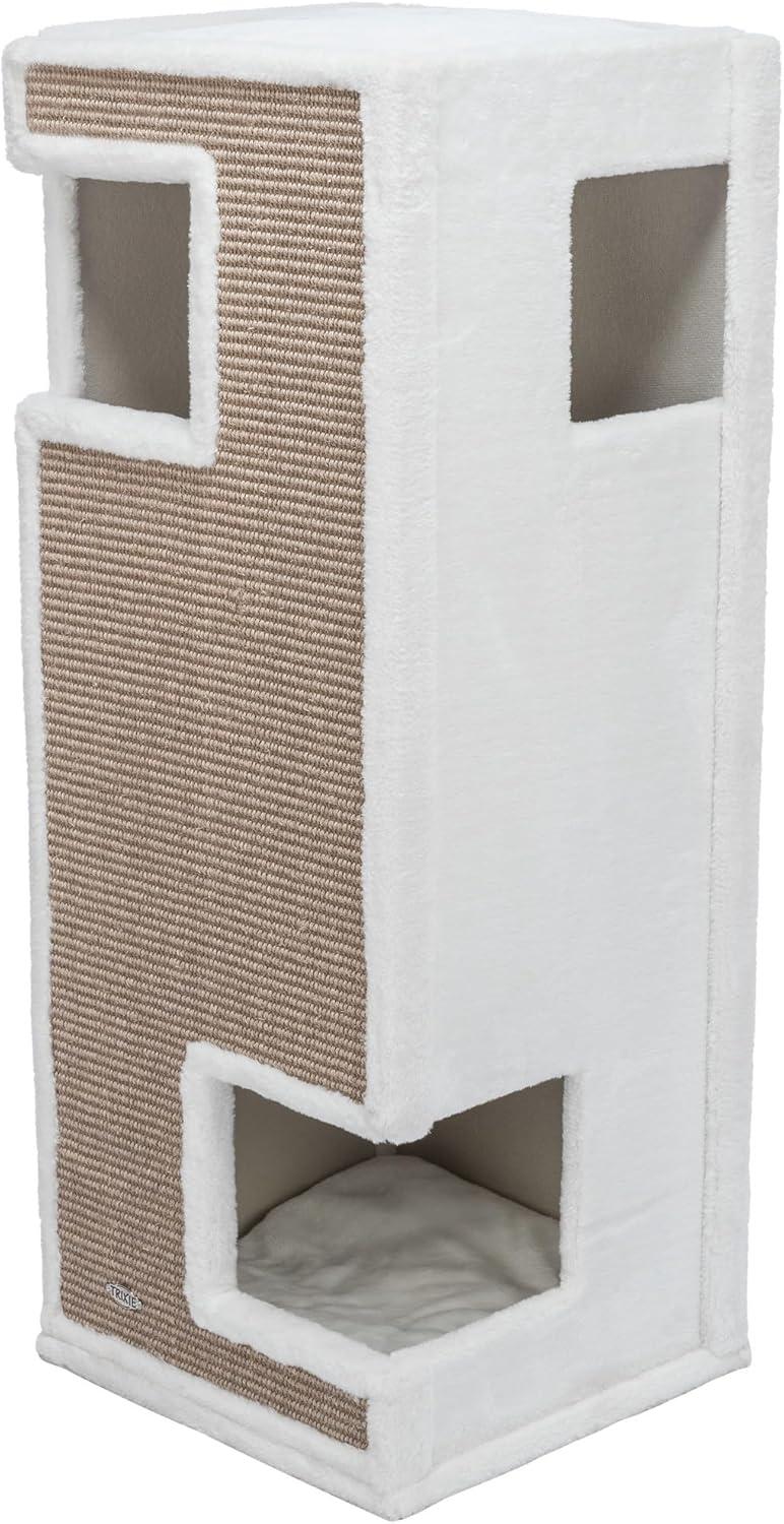 TRIXIE Gerardo Plush & Sisal 3-Story 39.4" Cat Condo Tower with Removable Cushions, Brown-White