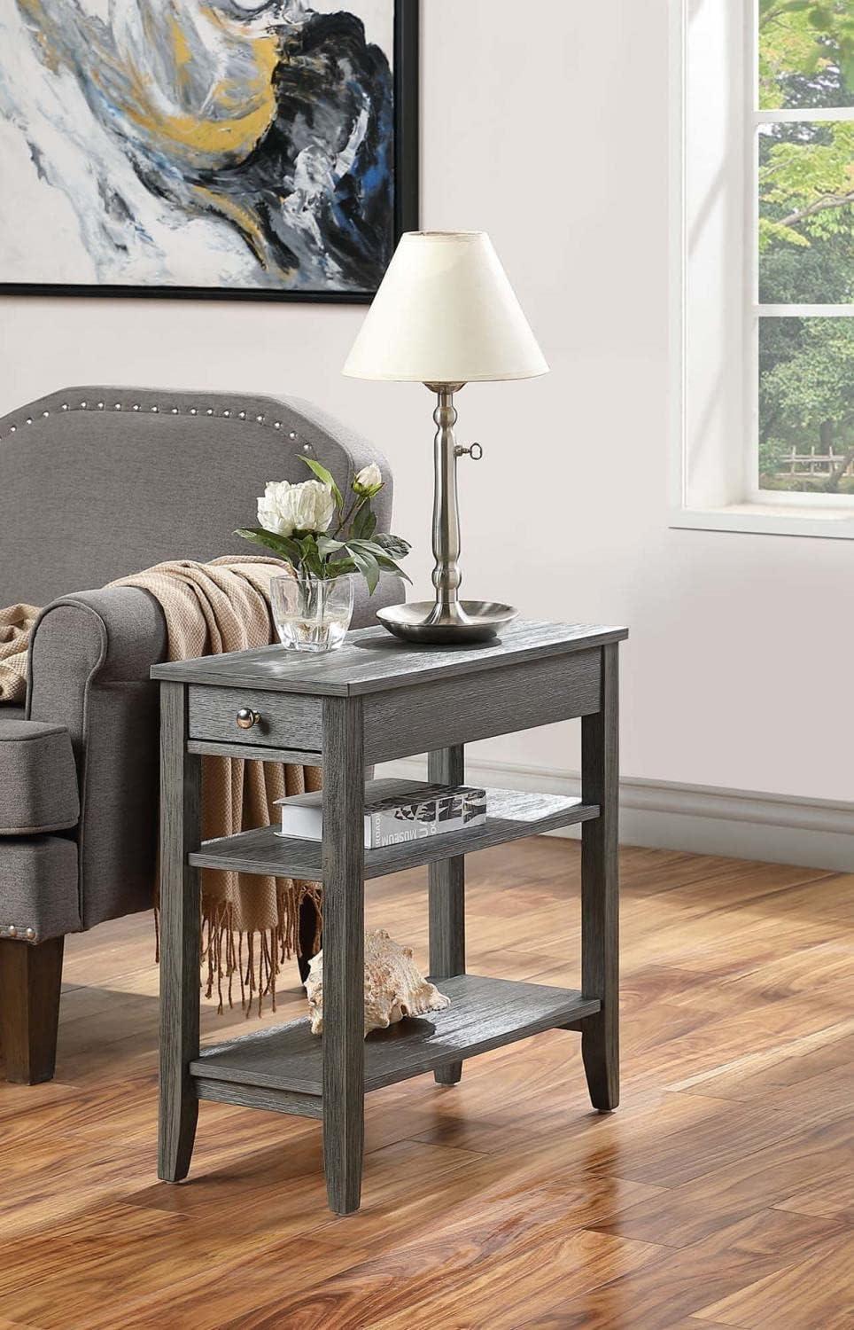 Convenience Concepts American Heritage 1 Drawer Chairside End Table with Shelves, Wirebrush Dark Gray