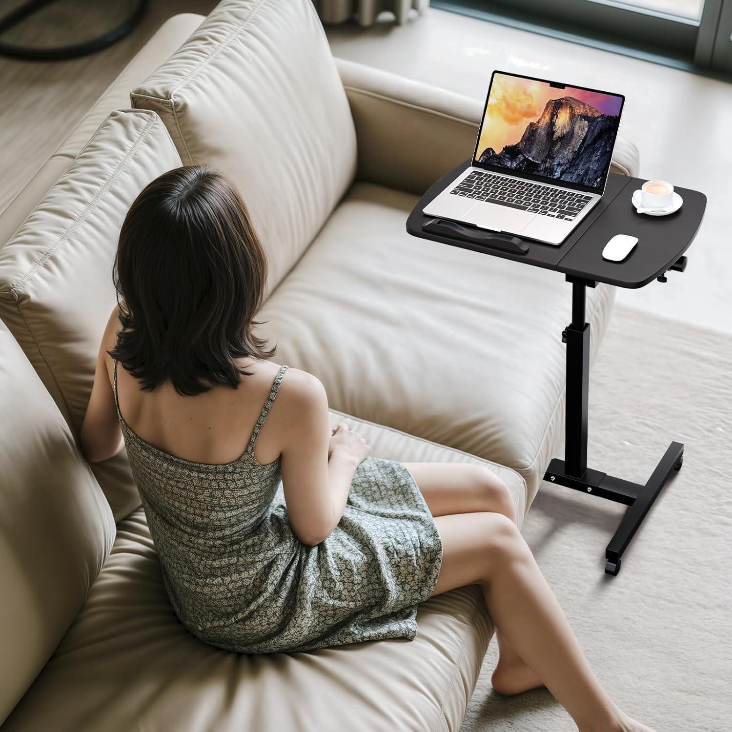 Bring Home Furniture Lifting Computer Desk, Multifunctional Standing Table, Laptop Cart with Mouse Pad for Small Spaces