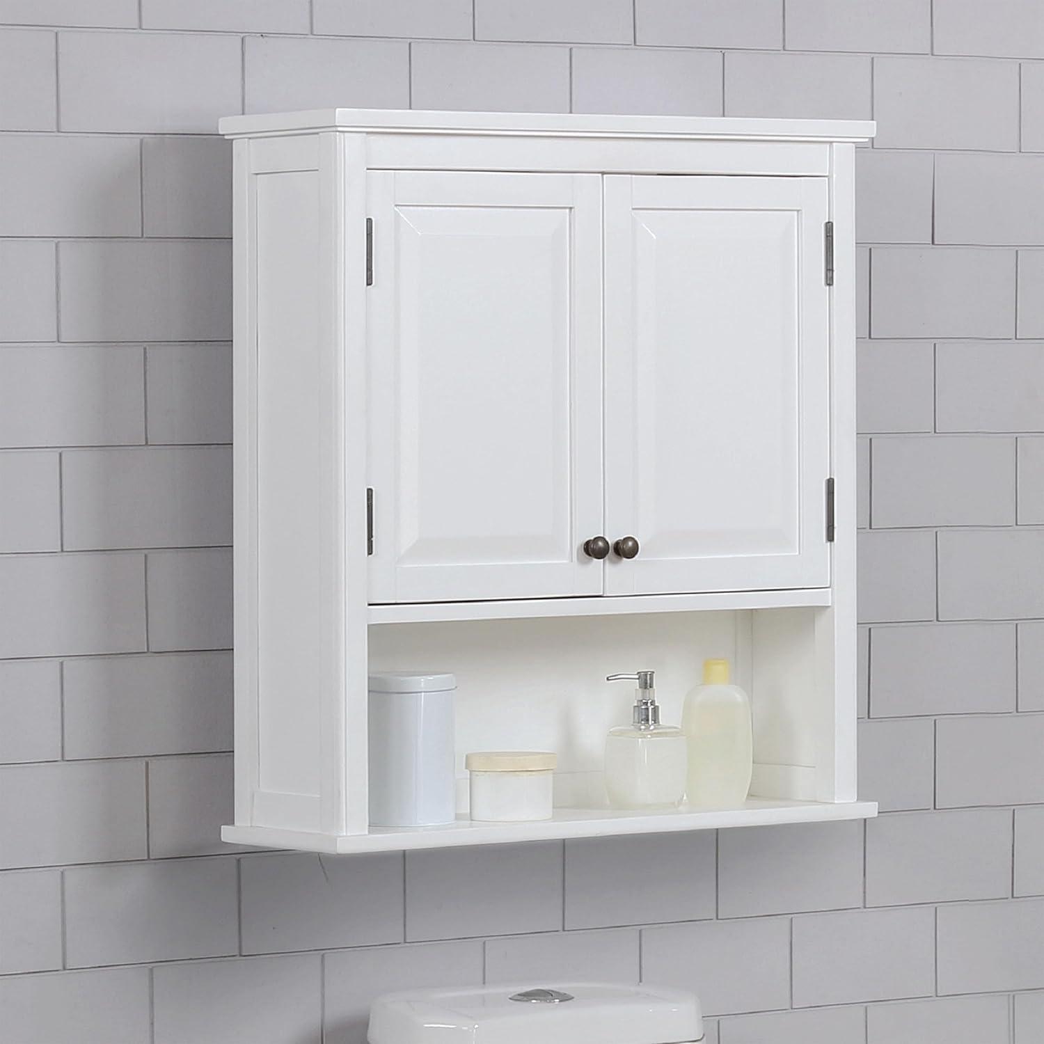Dorset Wall Mounted Bath Storage Cabinet with Two Doors and Open Shelf White - Alaterre Furniture: Hardwood Medicine Cabinet, Adjustable Shelf