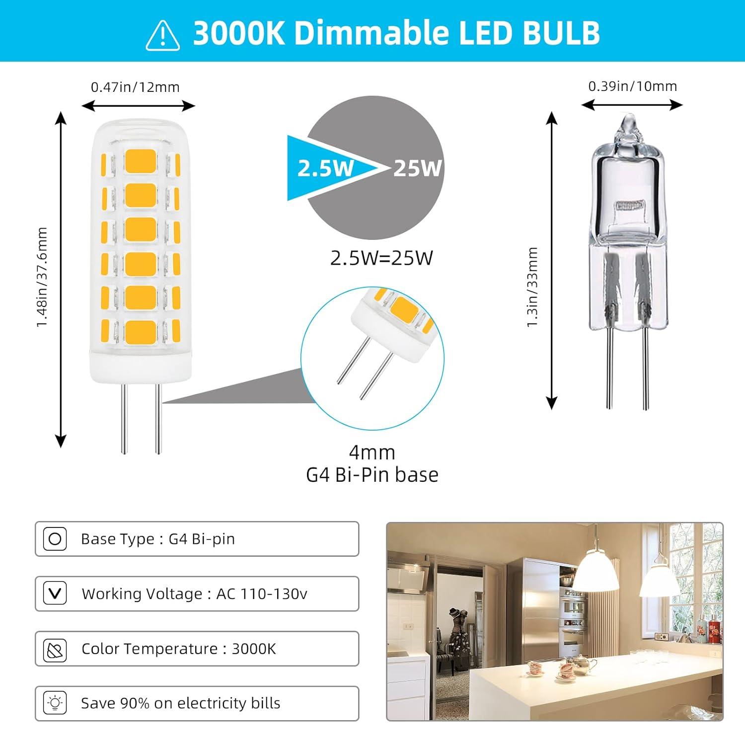 G4 LED Bulb 120V Bi-Pin Base, 3W Soft Warm White 3000K, Replaces 30W-35W Halogen for Under Cabinet, Ceiling, Wall, and Puck Lights