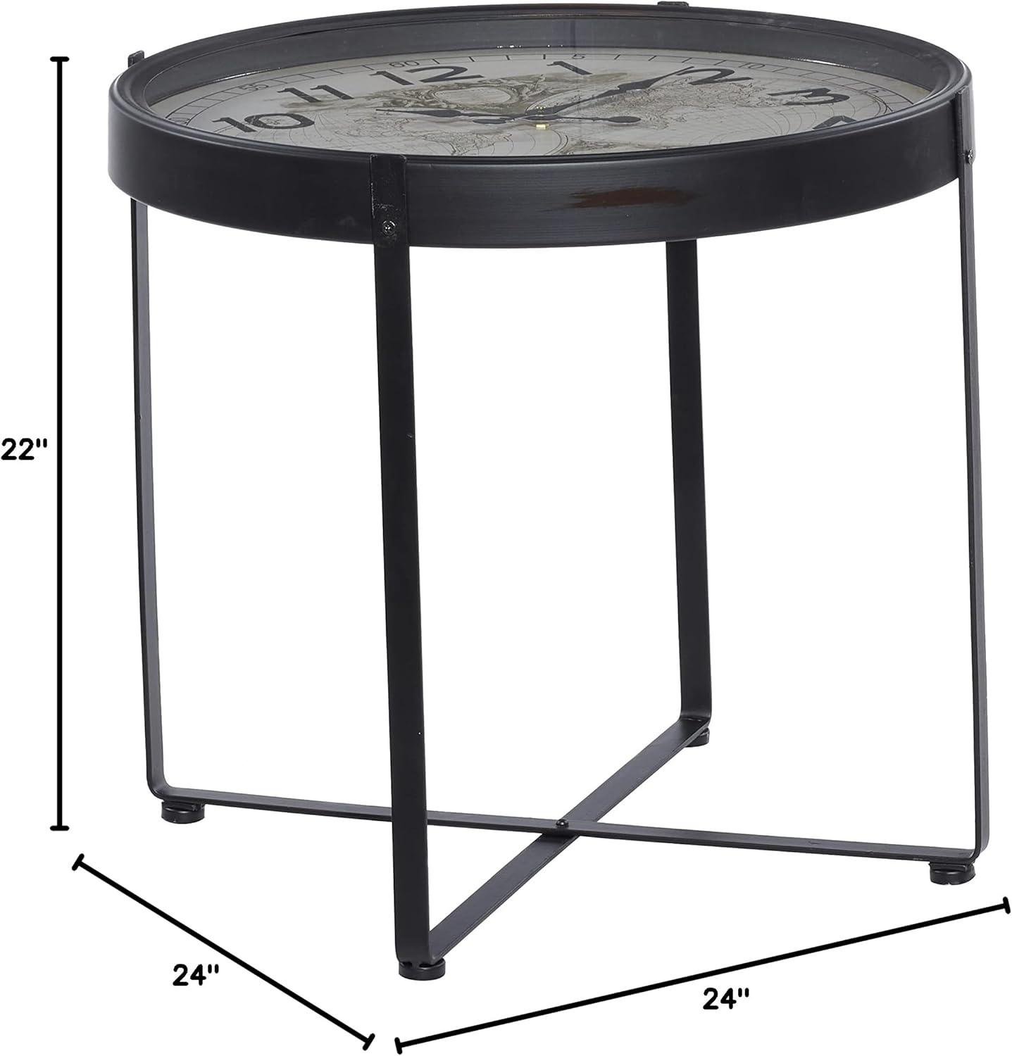 DecMode 24"W, 22"H MDF and Metal Farmhouse Accent Table, Black, 1-Piece