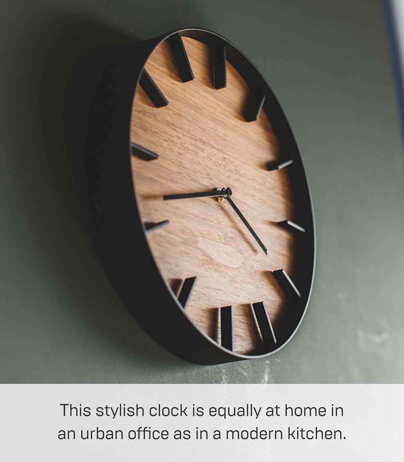 Rin Yamazaki Home Wall Clock, Modern Wood Home Decoration, Steel + Wood, Step Motion Second